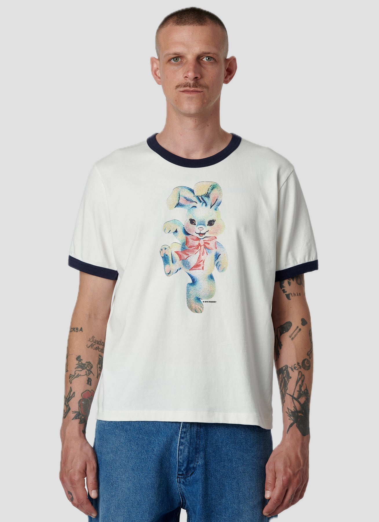 PACC18T011-2 ~ MEN BUNNY RINGER TEE SHIRT WHITE