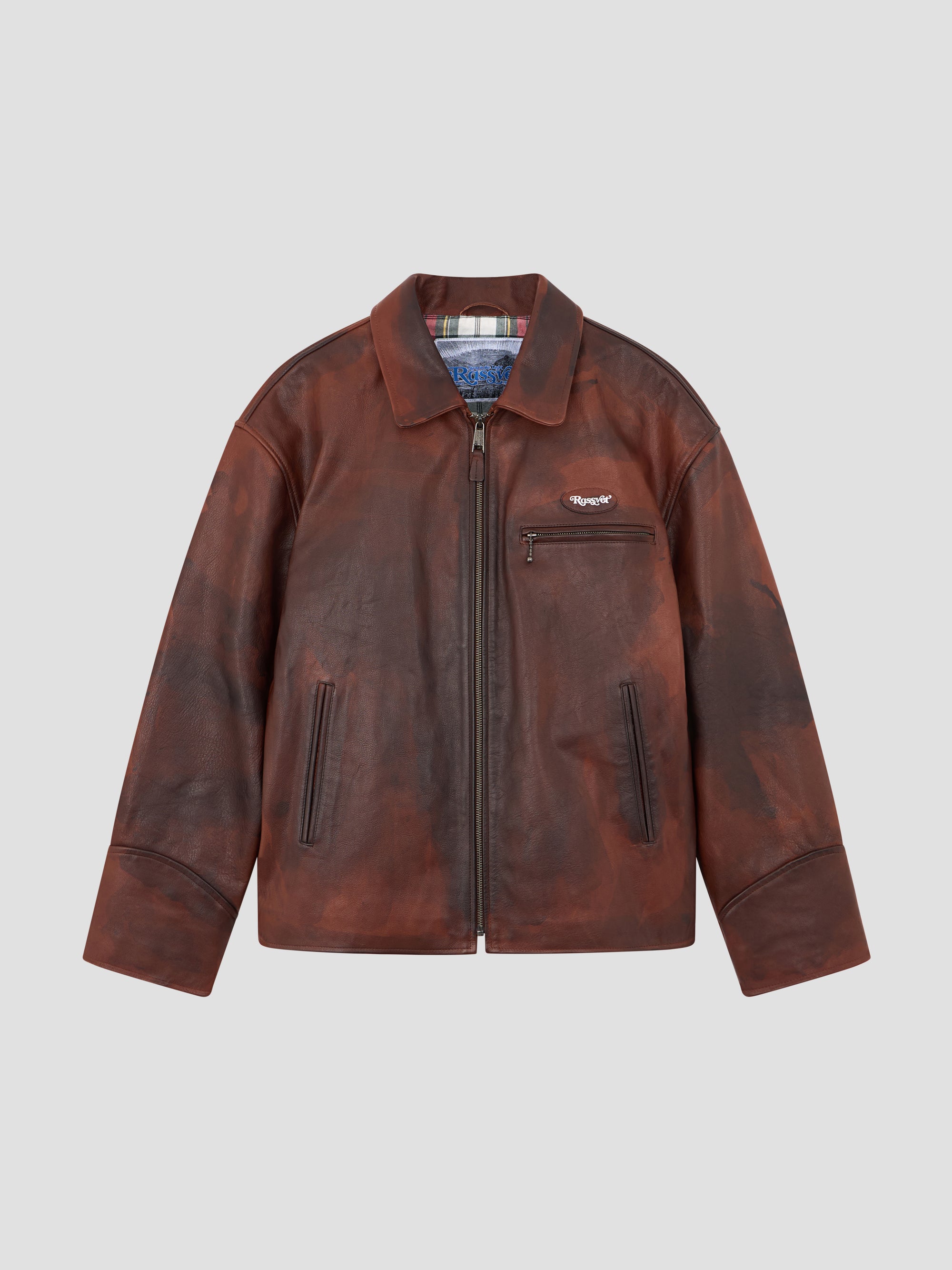 PACC17C001 ~ DISTRESSED LEATHER JACKET - BROWN