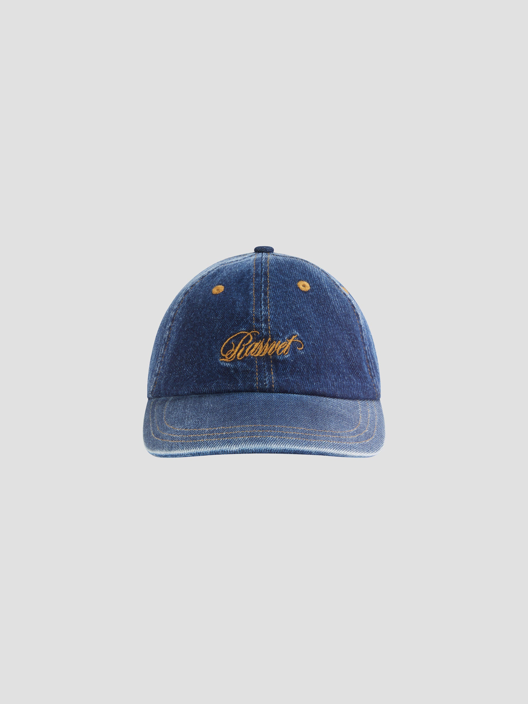 PACC17K001 ~ SCRIPT 6 PANEL STRAPBACK - WASHED DENIM