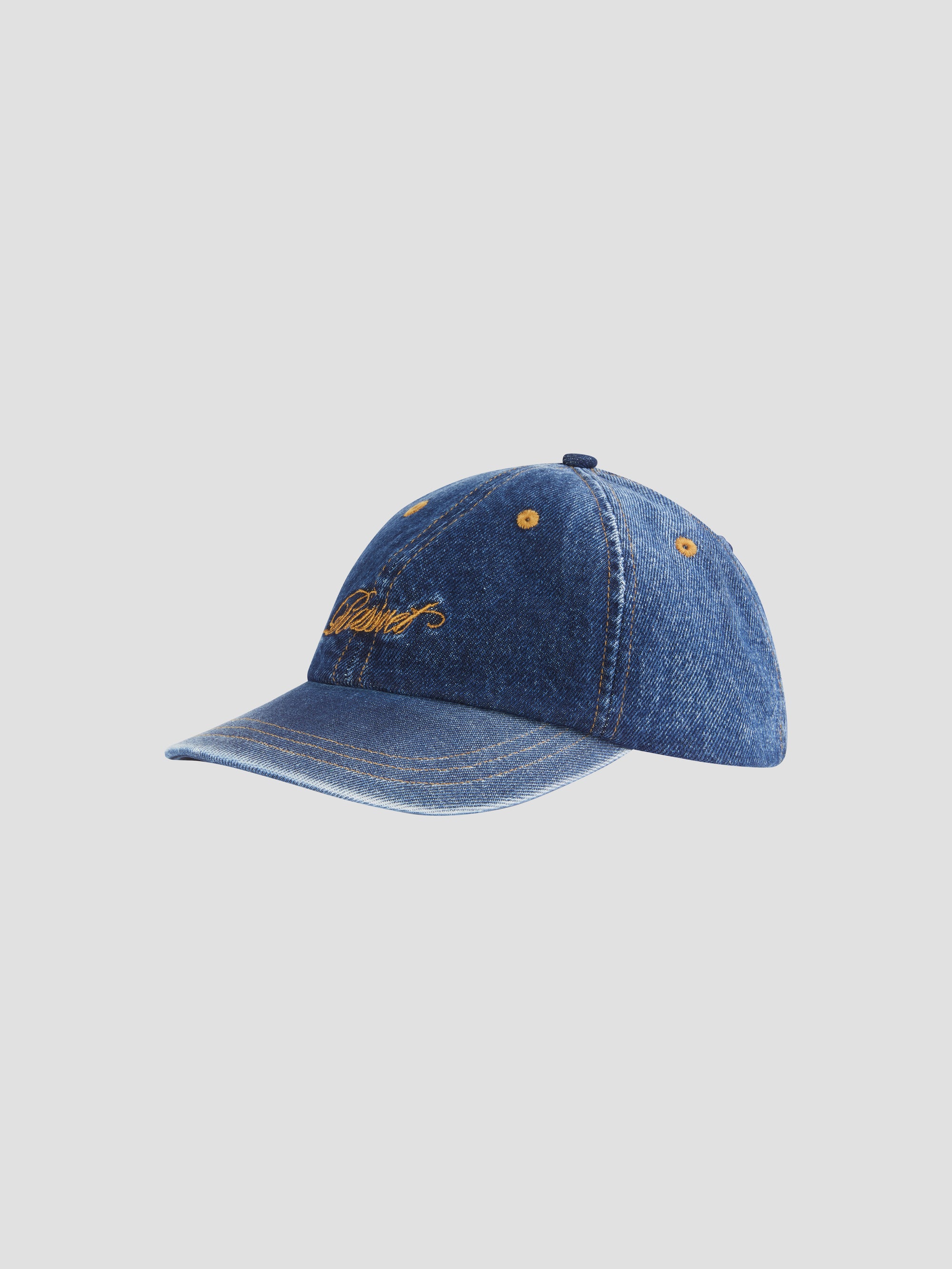 PACC17K001 ~ SCRIPT 6 PANEL STRAPBACK - WASHED DENIM