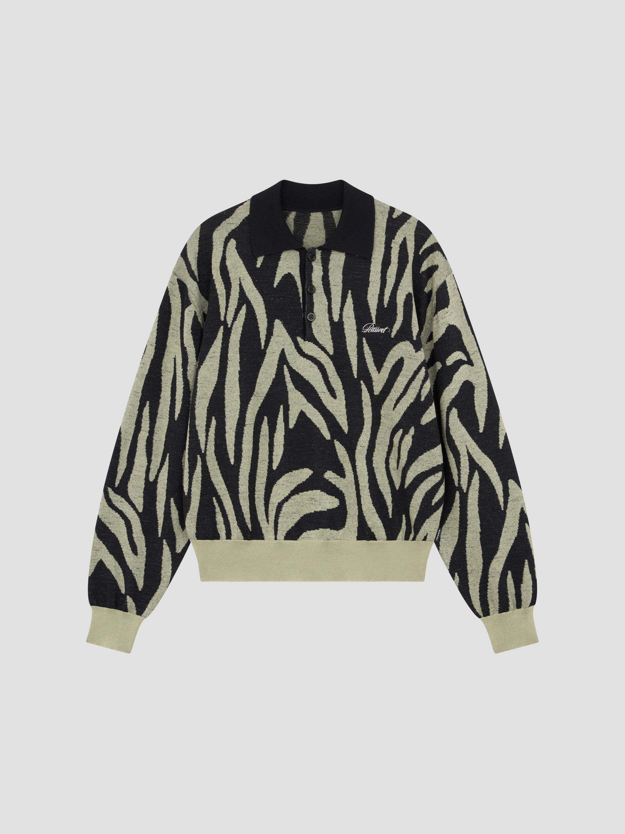 PACC17N004 ~ SAFARI KNIT LS POLO - GREY GREEN / BLACK