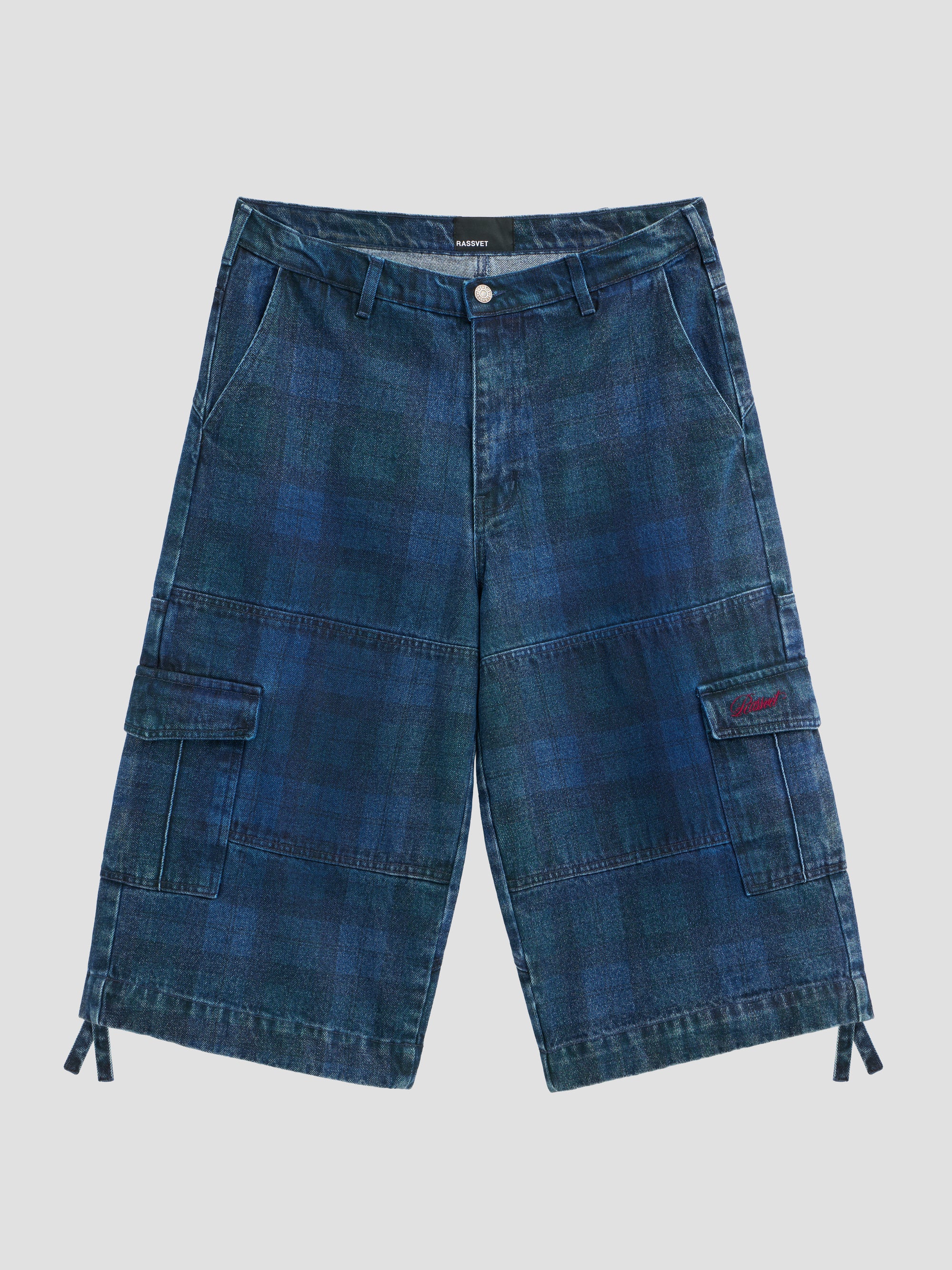 PACC17P001 ~ DENIM CARGO THREE QUARTER PANT - BLUE PLAID