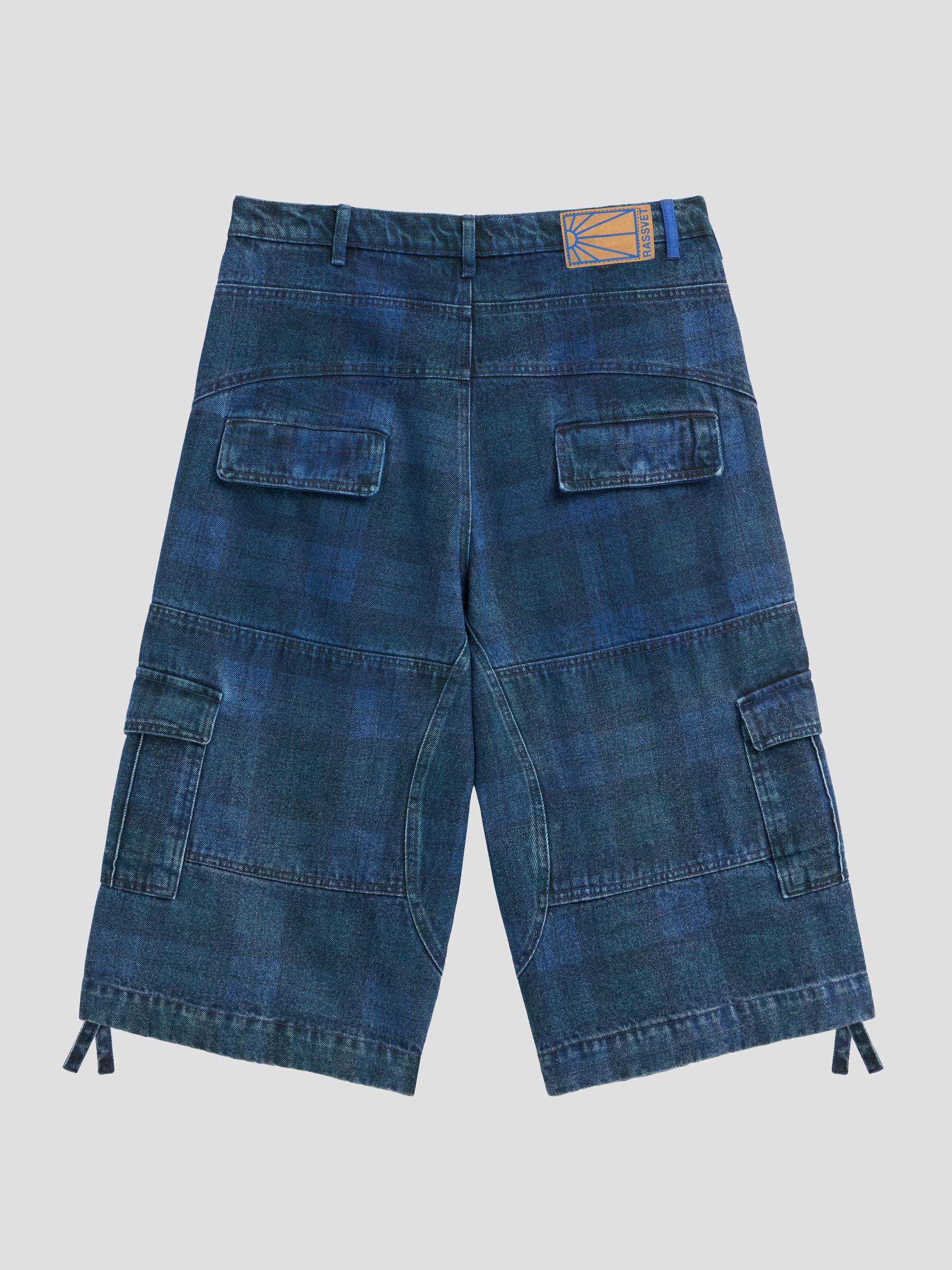 PACC17P001 ~ DENIM CARGO THREE QUARTER PANT - BLUE PLAID