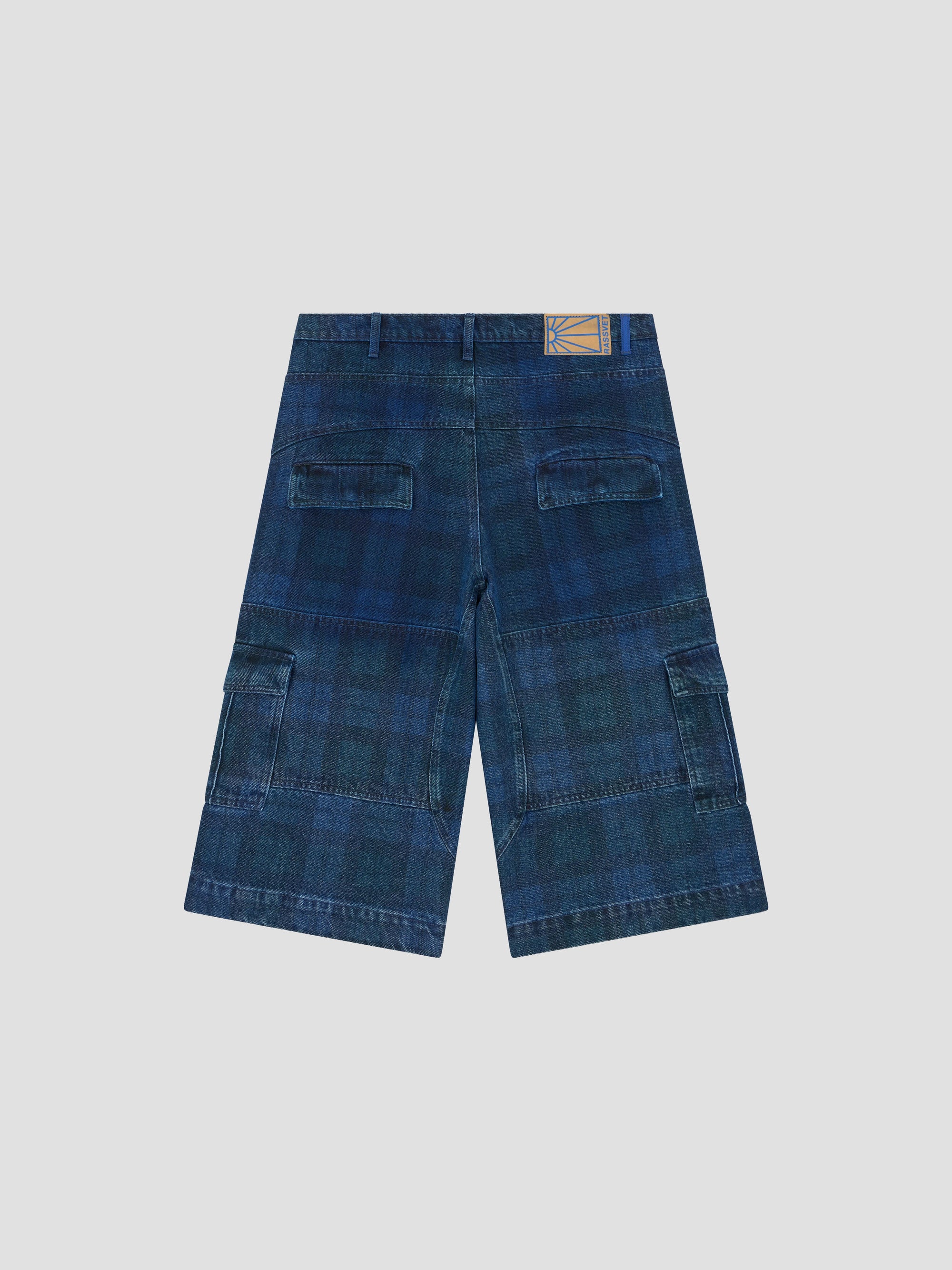 PACC17P001 ~ DENIM CARGO THREE QUARTER PANT - BLUE PLAID