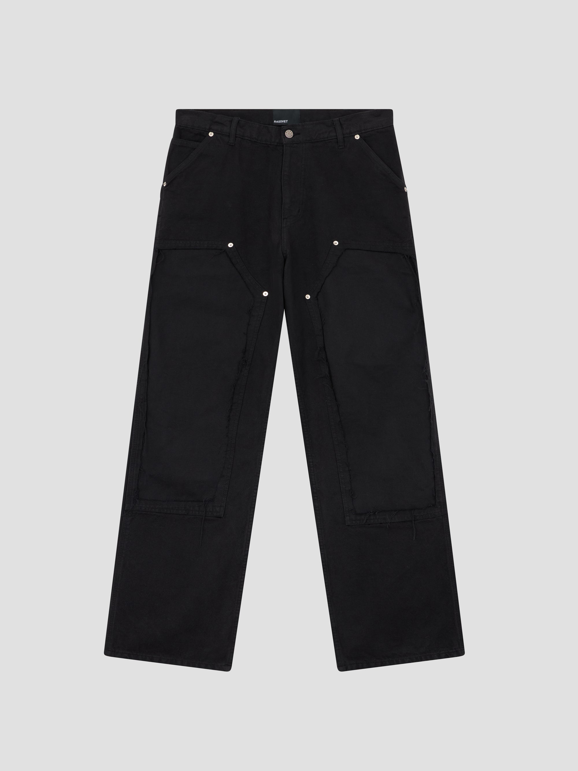 PACC17P004 ~ DISTRESSED DOUBLE KNEE WORK PANT - BLACK
