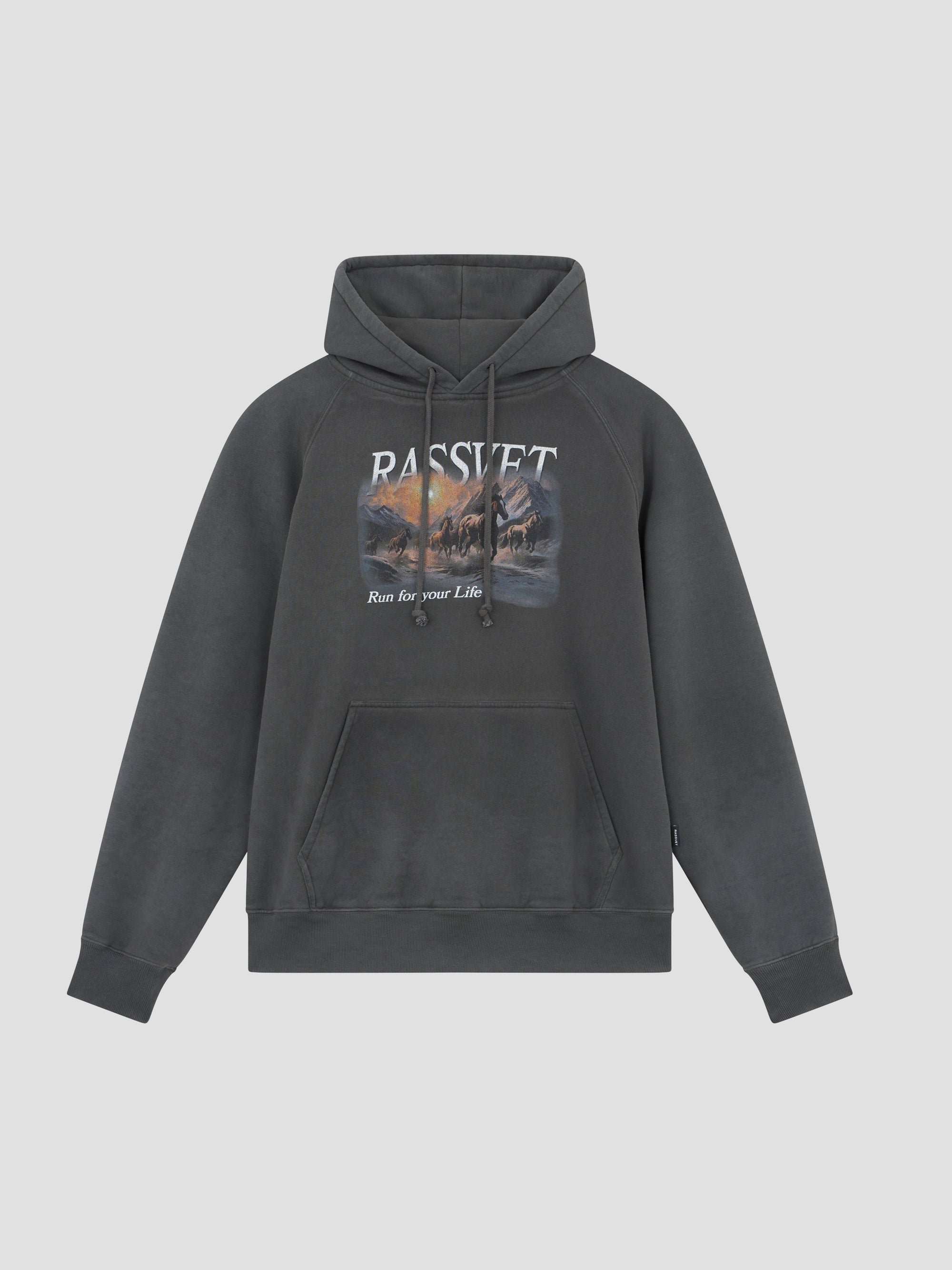 PACC17T024 ~ HORSES RAGLAN HOODIE - BLACK
