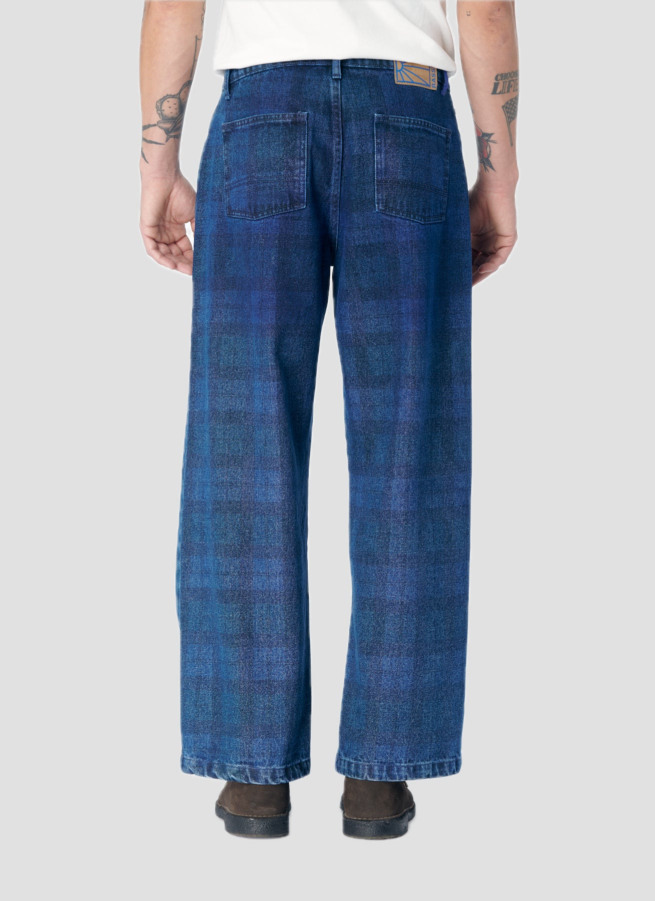 PACC17P022 ~ BAGGY JEAN DENIM PANT - BLUE PLAID