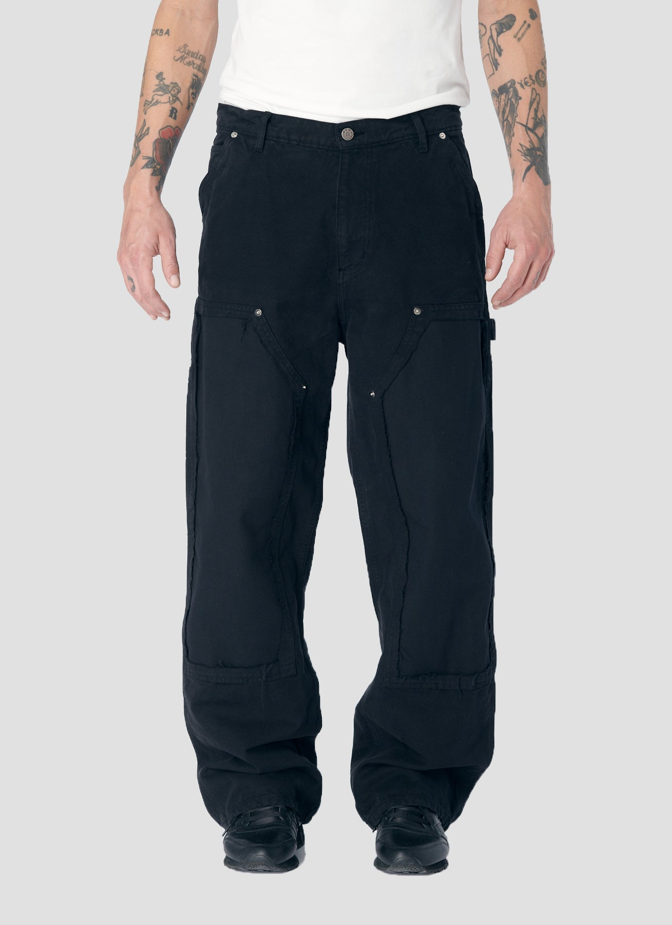 PACC17P004 ~ DISTRESSED DOUBLE KNEE WORK PANT - BLACK