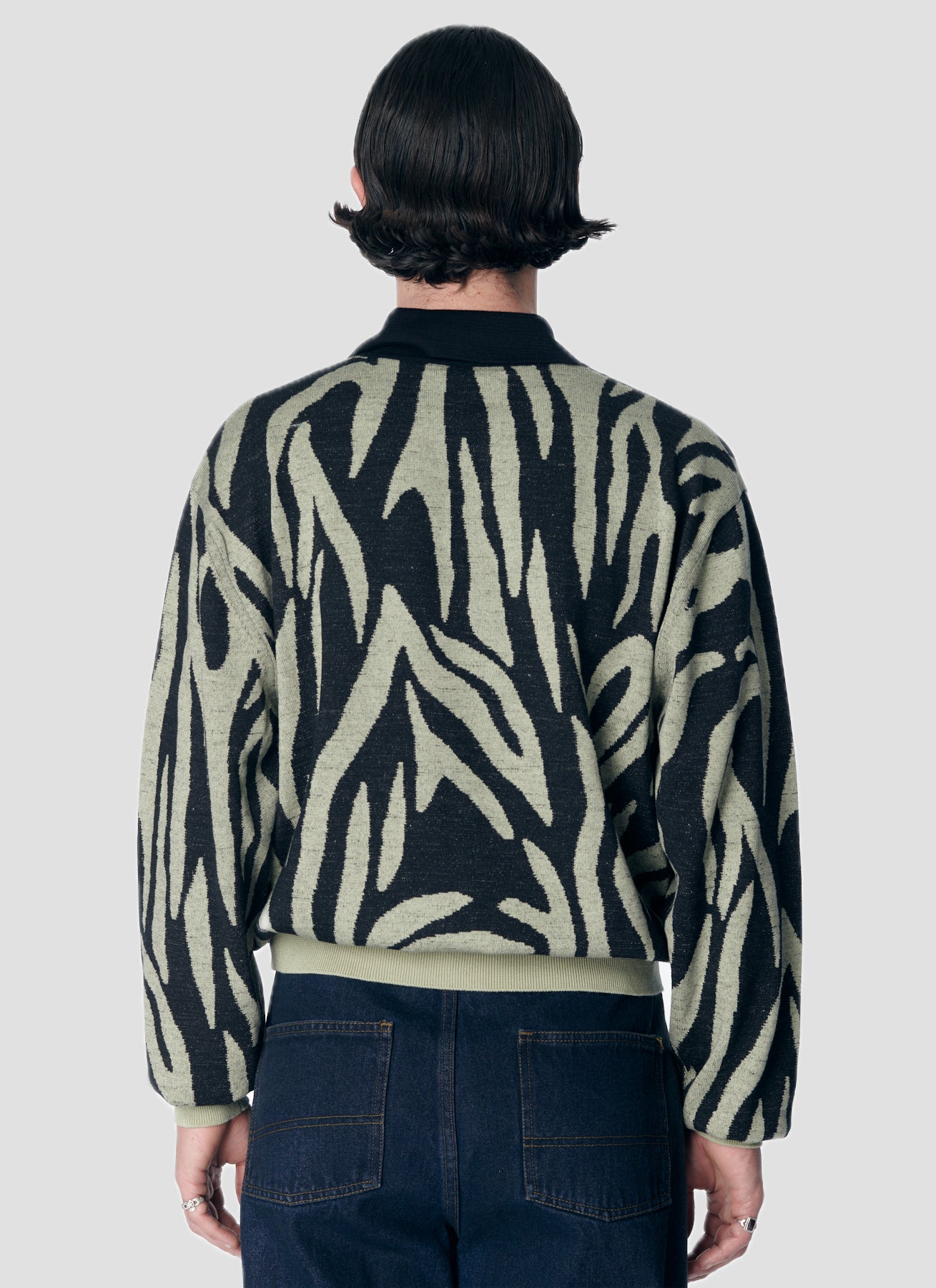 PACC17N004 ~ SAFARI KNIT LS POLO - GREY GREEN / BLACK