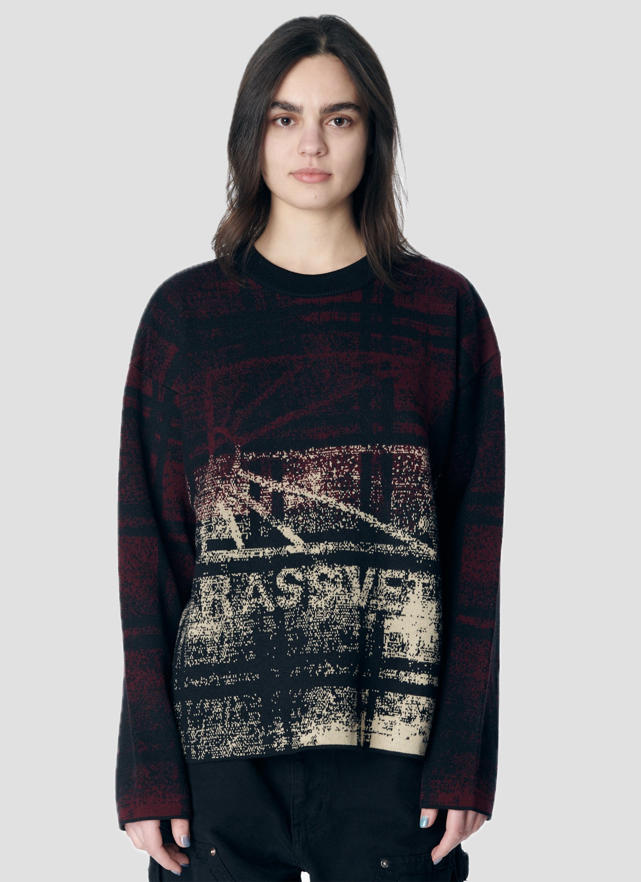 PACC17N001 ~ LOGO FADE KNIT SWEATER - DARK BROWN / MULTI