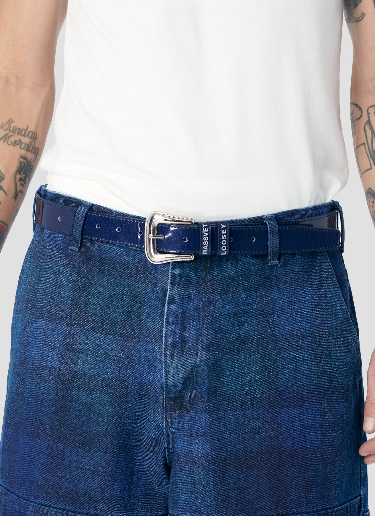 PACC17K201 ~ LETHER BELT - NAVY