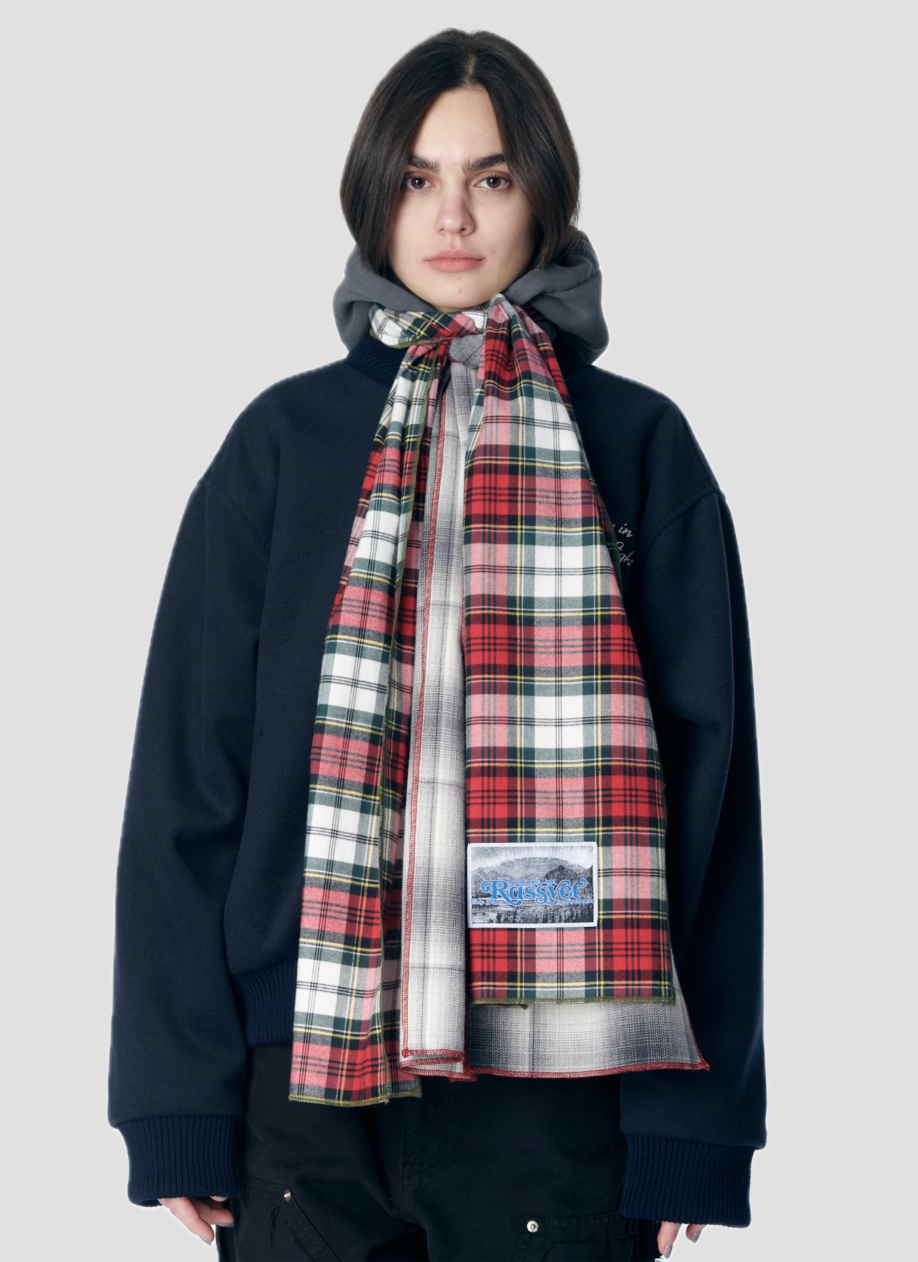 PACC17K015 ~ WOVEN DOUBLE SCARF - PLAID / MULTI