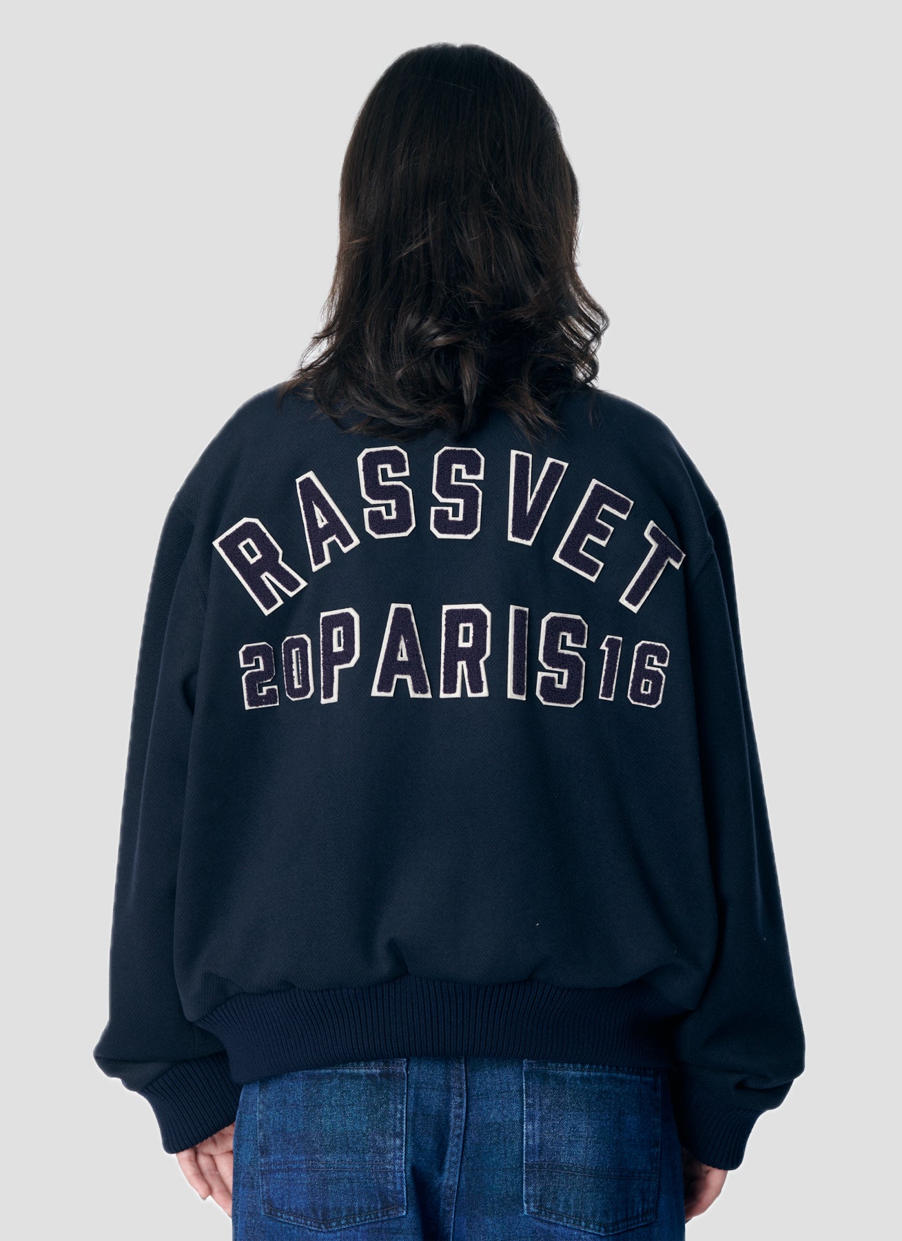 PACC17J005 ~ LINED VARSITY JACKET - NAVY / OFF WHITE