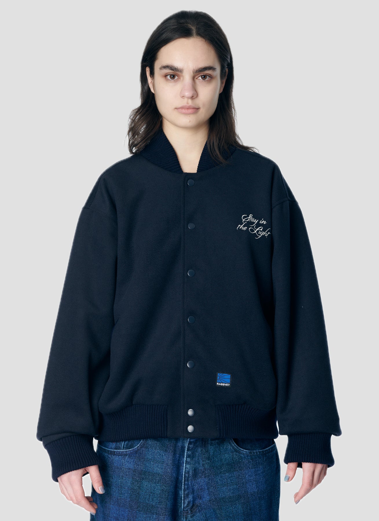 PACC17J005 ~ LINED VARSITY JACKET - NAVY / OFF WHITE