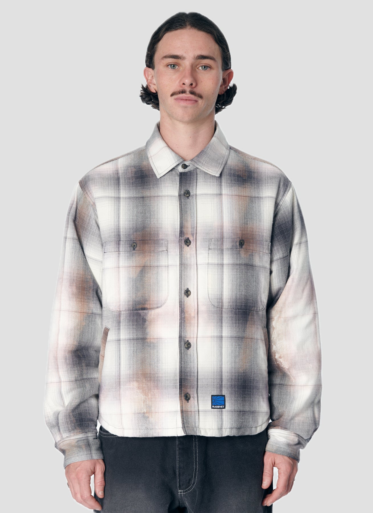PACC17J002 ~ QUILTED FLANNEL JACKET - BLEACHED PLAID