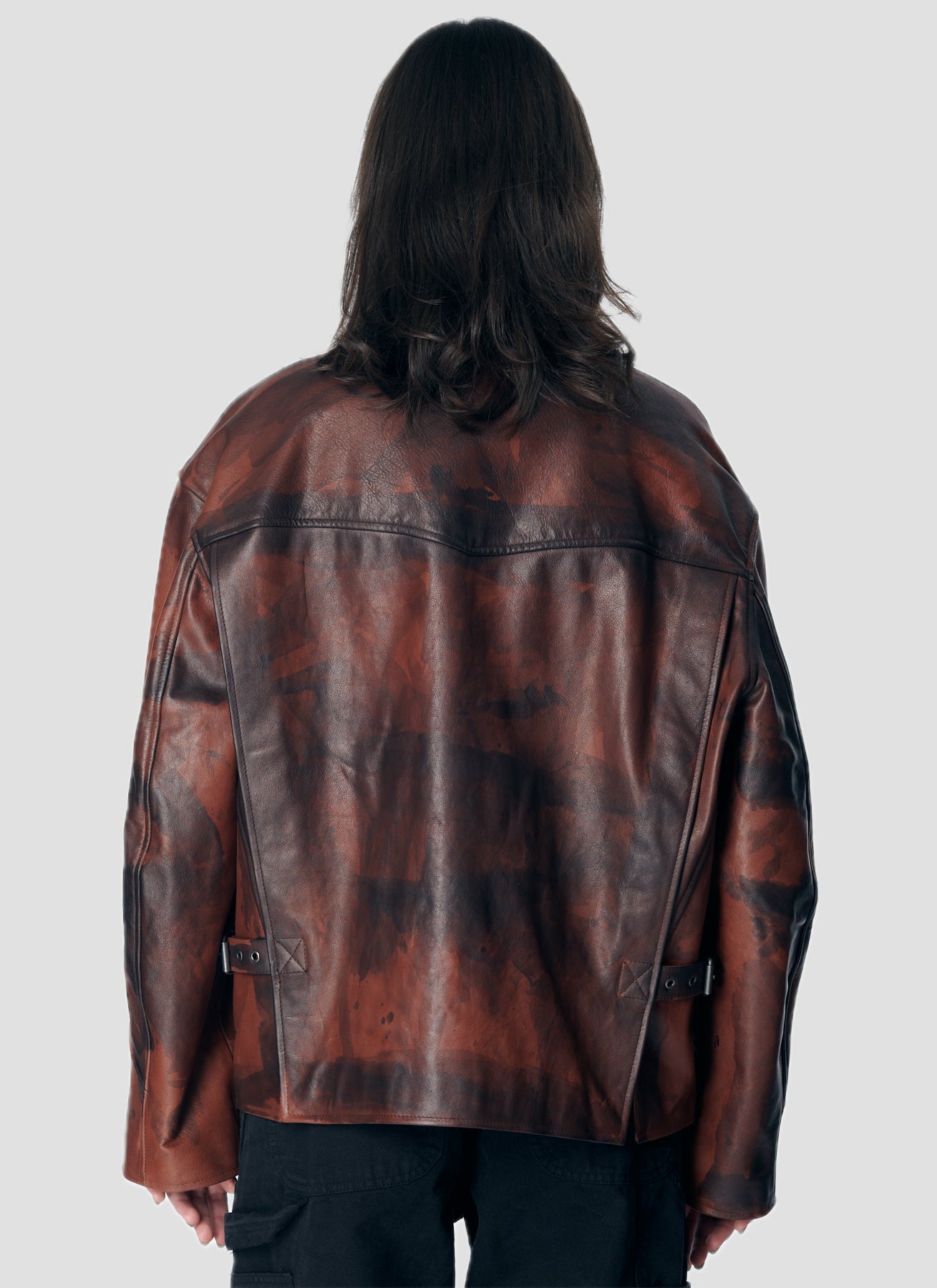 PACC17C001 ~ DISTRESSED LEATHER JACKET - BROWN
