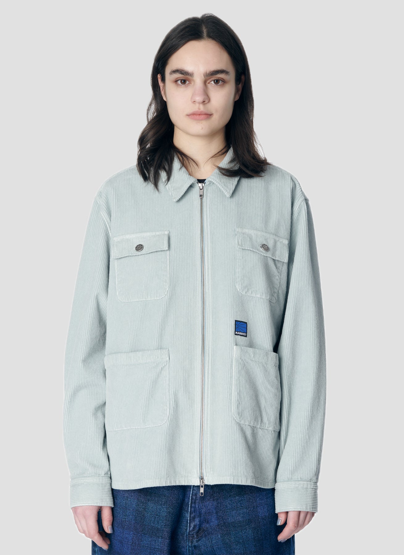 PACC17B003 ~ CORDUROY LS ZIP SHIRT - LIGHT BLUE