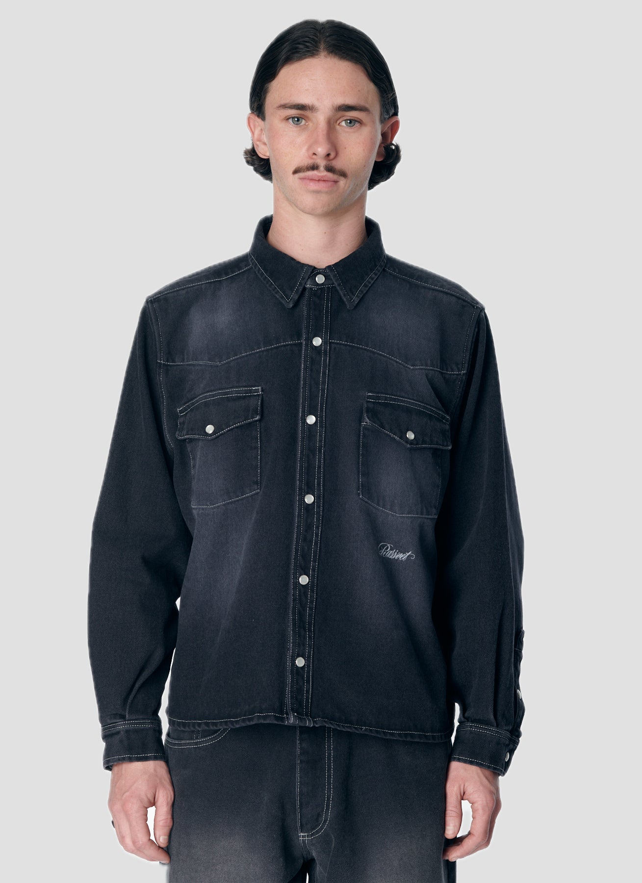 PACC17B001 ~ WASHED LS DENIM SHIRT - BLACK