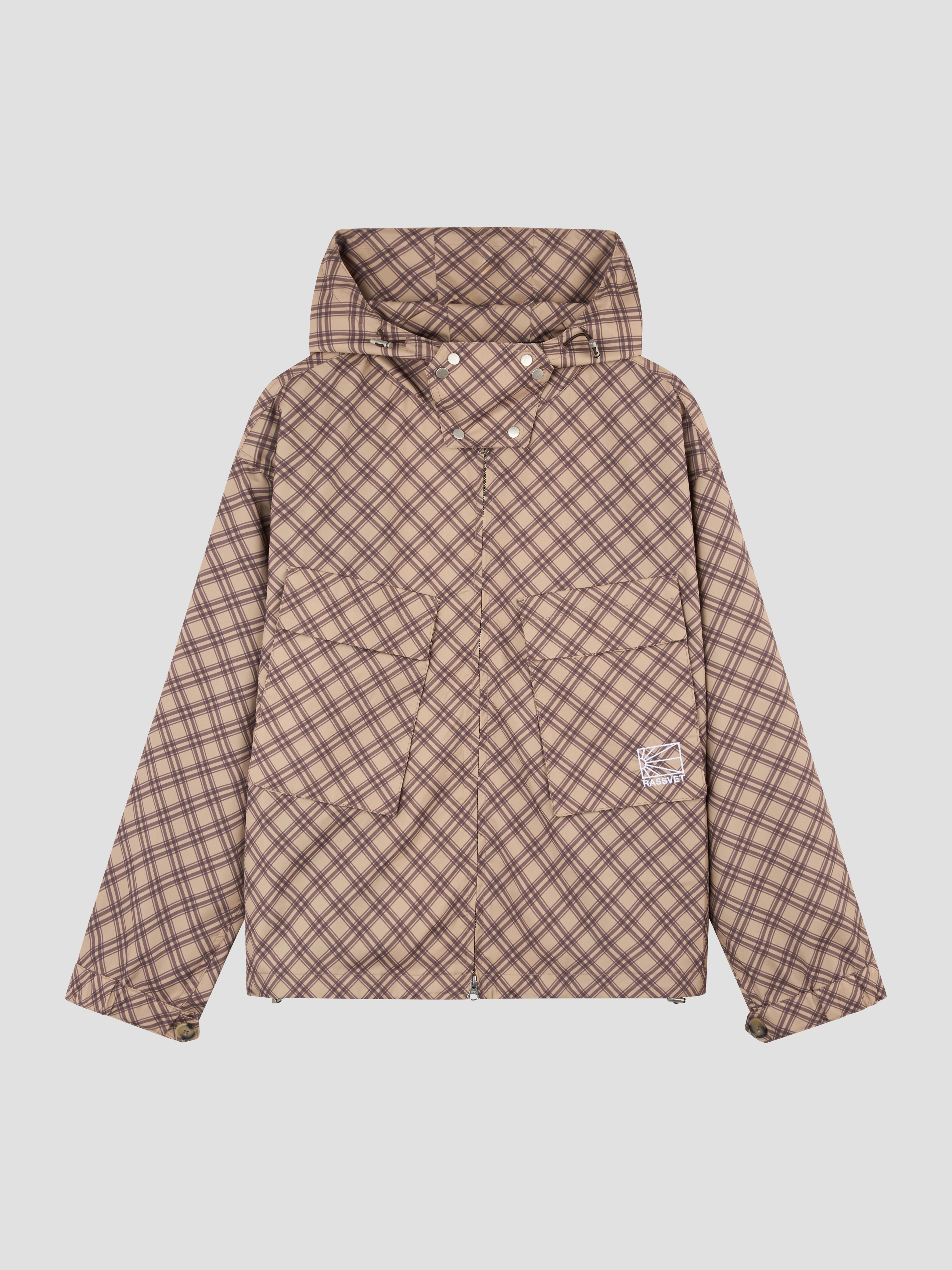 PACC18J006-1 ~ MEN POLY TARTAN HOODED JACKET BROWN