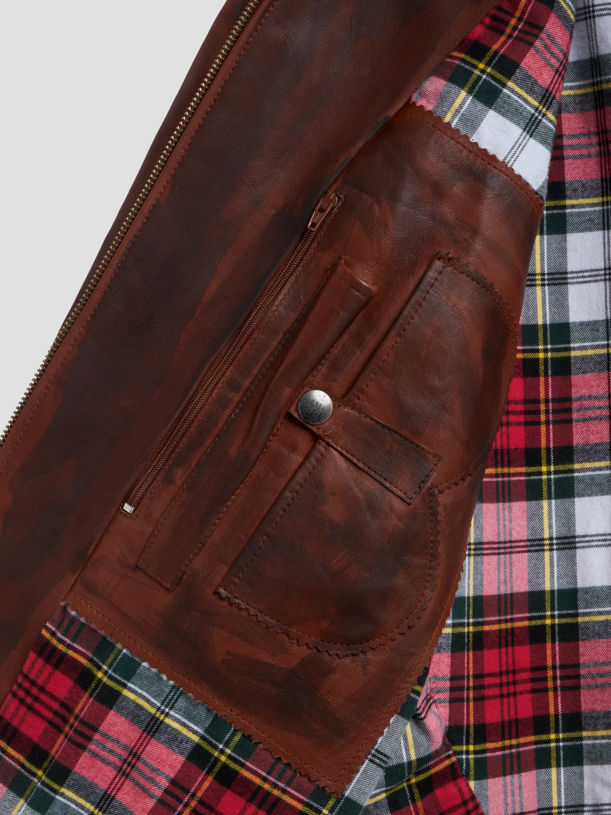 PACC17C001 ~ DISTRESSED LEATHER JACKET - BROWN