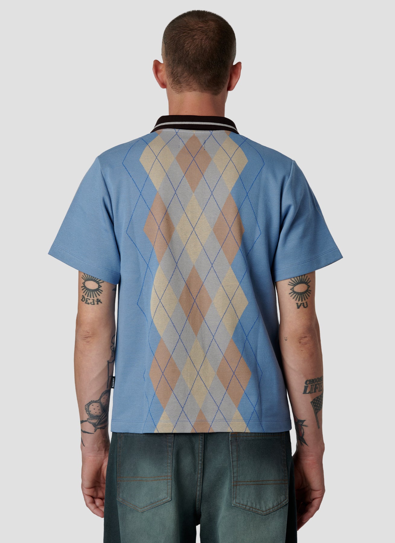 PACC18T026 ~ ARGYLE ZIP POLO - BLUE