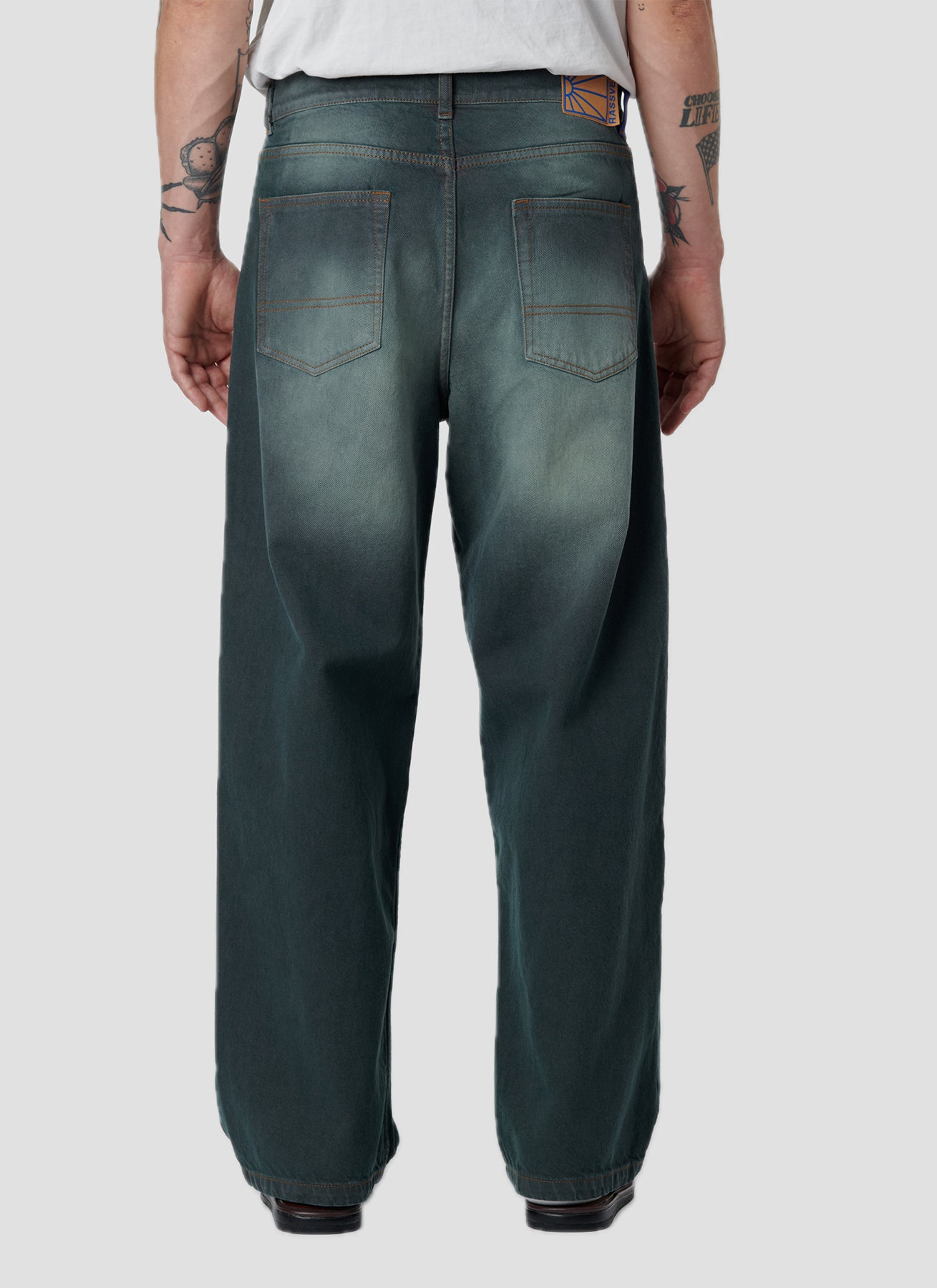 PACC18P001-1 ~ MEN SUN DYED BAGGY DENIM PANTS DARK GREEN