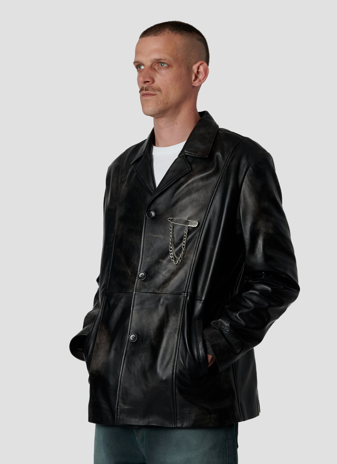 PACC18J005 ~ LEATHER BLAZER – BLACK