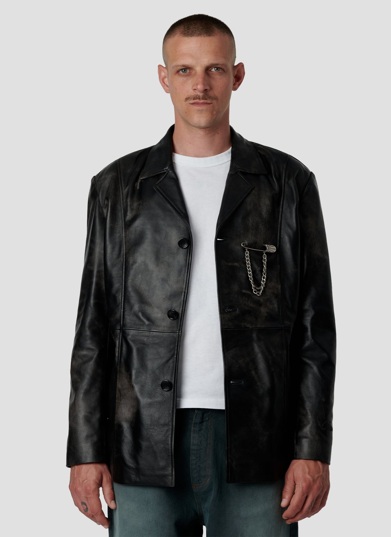 PACC18J005 ~ LEATHER BLAZER – BLACK