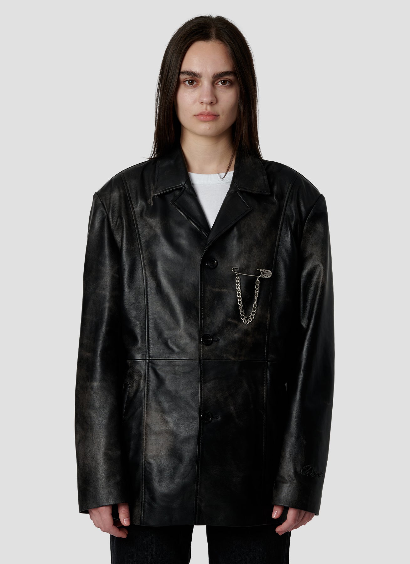 PACC18J005 ~ LEATHER BLAZER – BLACK