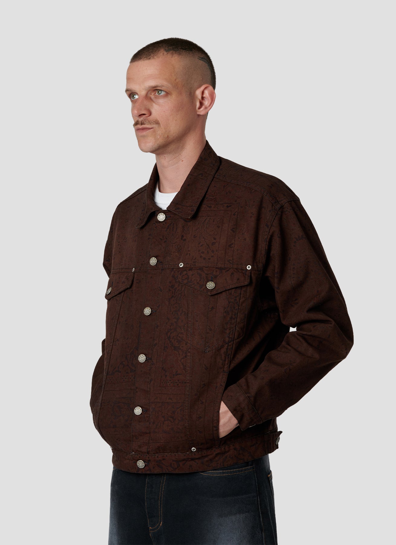 PACC18J002 ~ PIGMENT DYED CARPET DENIM JACKET - BROWN GRENIT