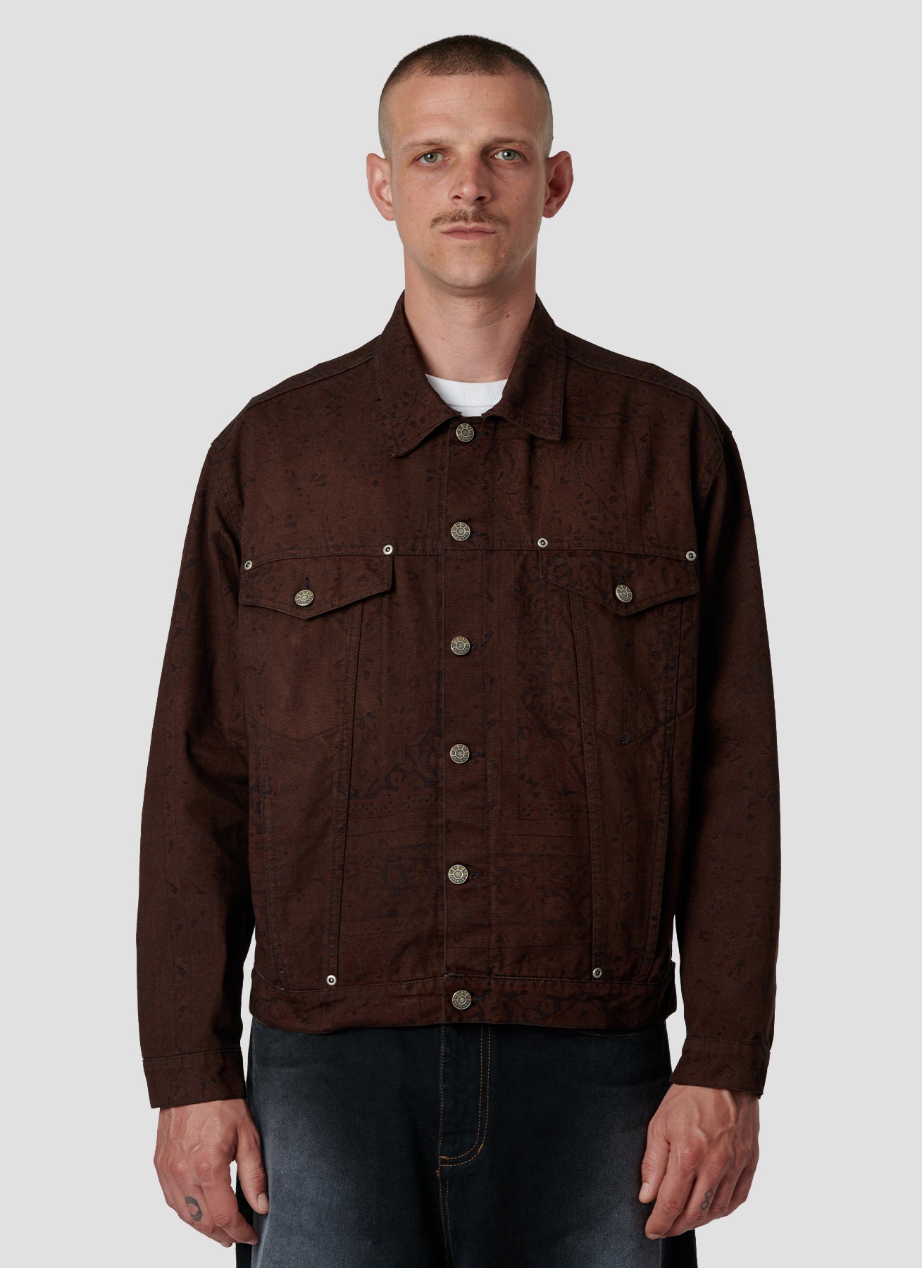 PACC18J002 ~ PIGMENT DYED CARPET DENIM JACKET - BROWN GRENIT