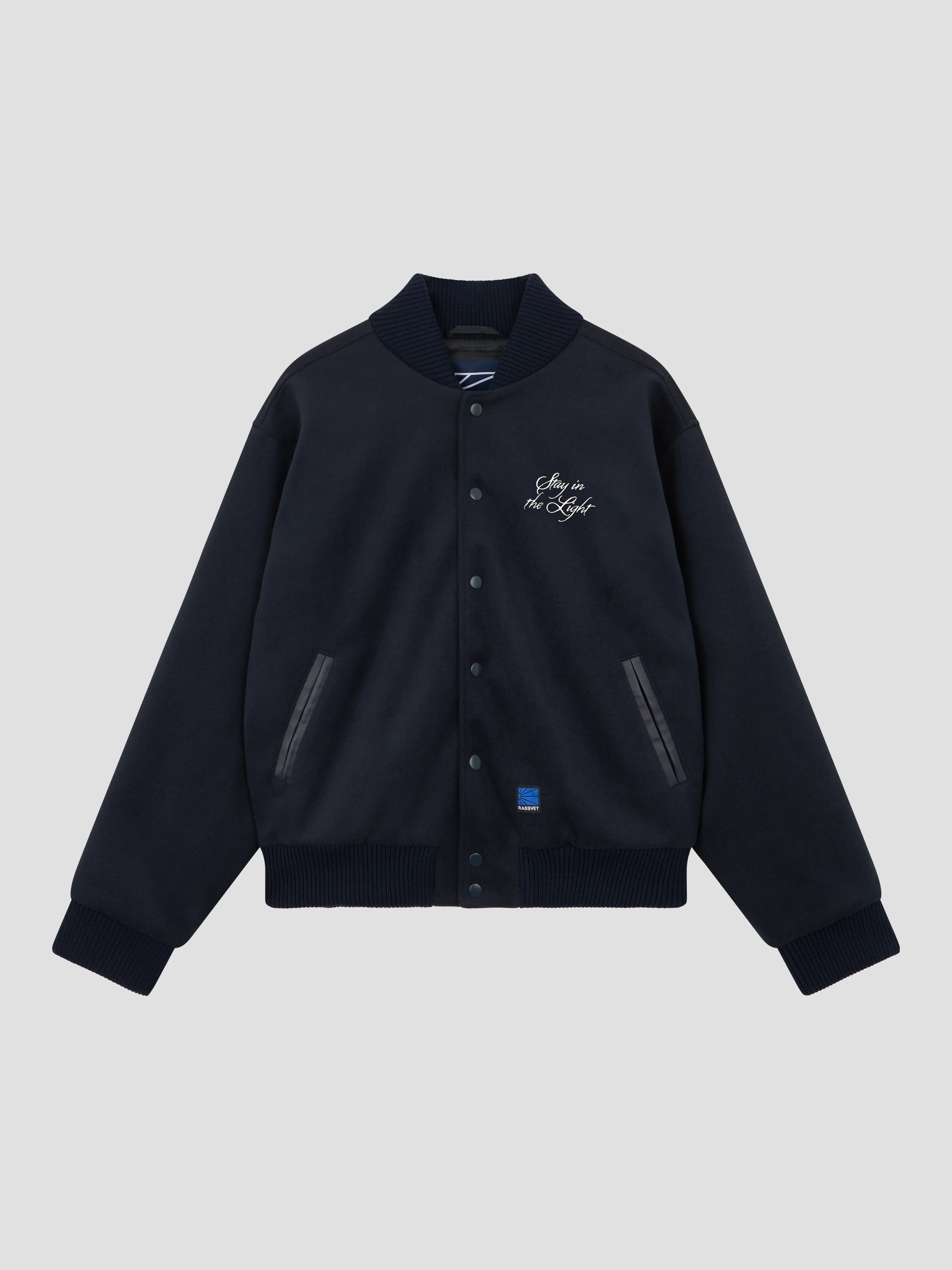 PACC17J005 ~ LINED VARSITY JACKET - NAVY / OFF WHITE