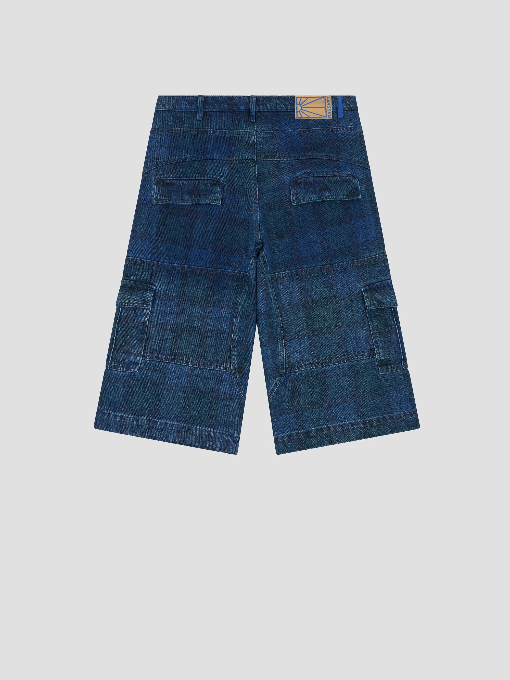 PACC17P001 ~ DENIM CARGO THREE QUARTER PANT - BLUE PLAID