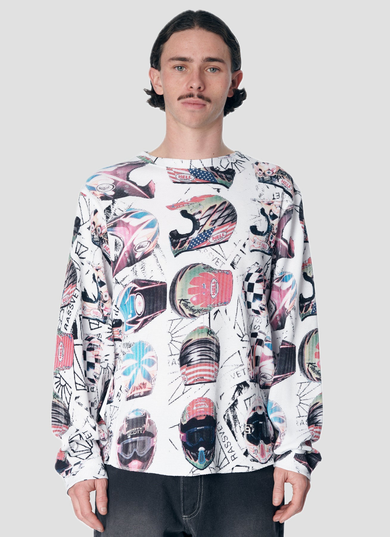 PACC17T009 ~ HELMET THERMAL LS TEE - WHITE / MULTI