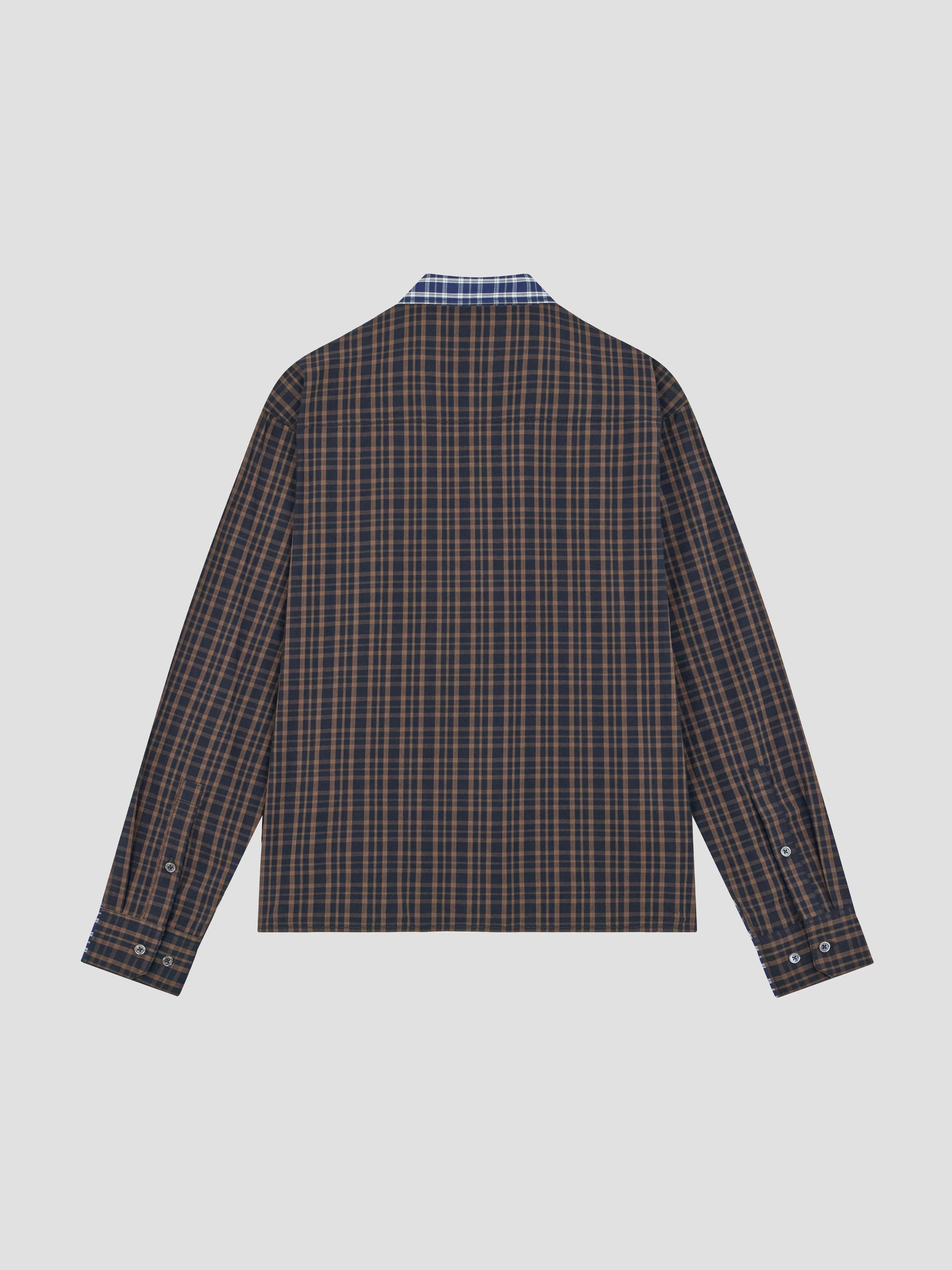 PACC18B005 ~ SPLIT-CHECK MANAGER LS SHIRT - BLUE/BROWN