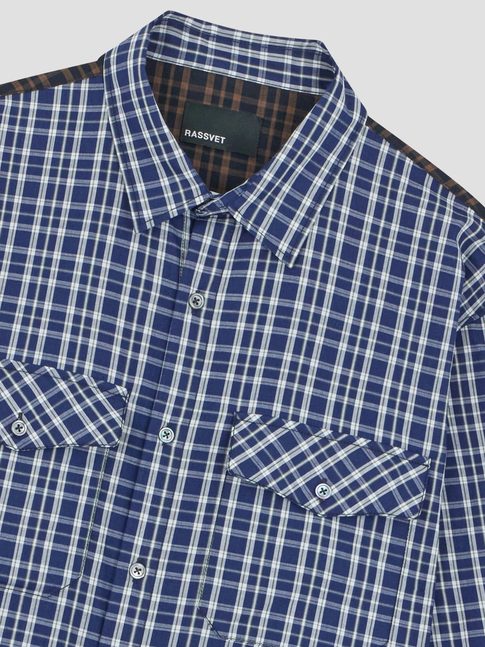 PACC18B005 ~ SPLIT-CHECK MANAGER LS SHIRT - BLUE/BROWN