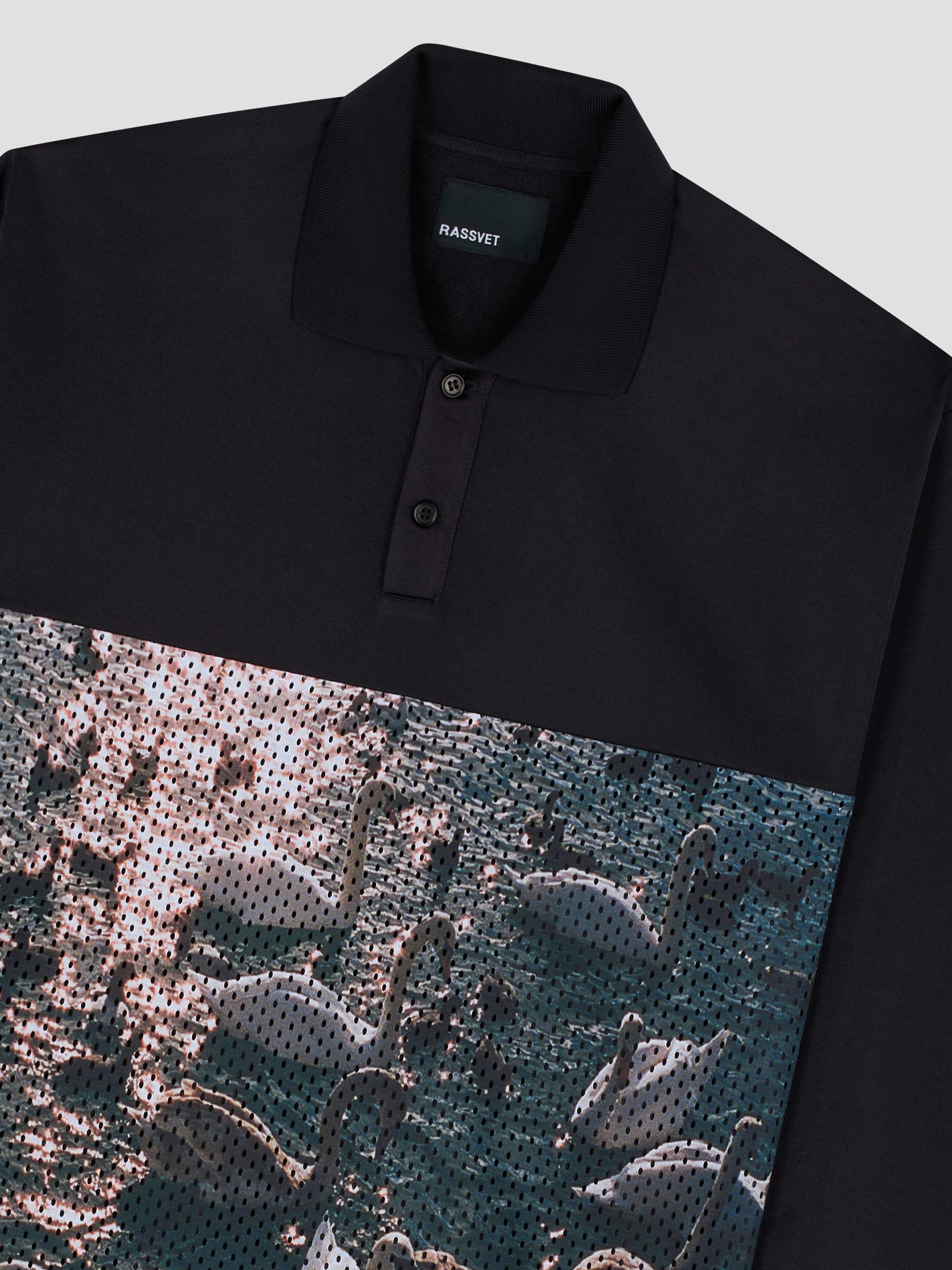 PACC18T016 ~ SASHA MADEMUASELLE SWAN MESH LS POLO - BLACK