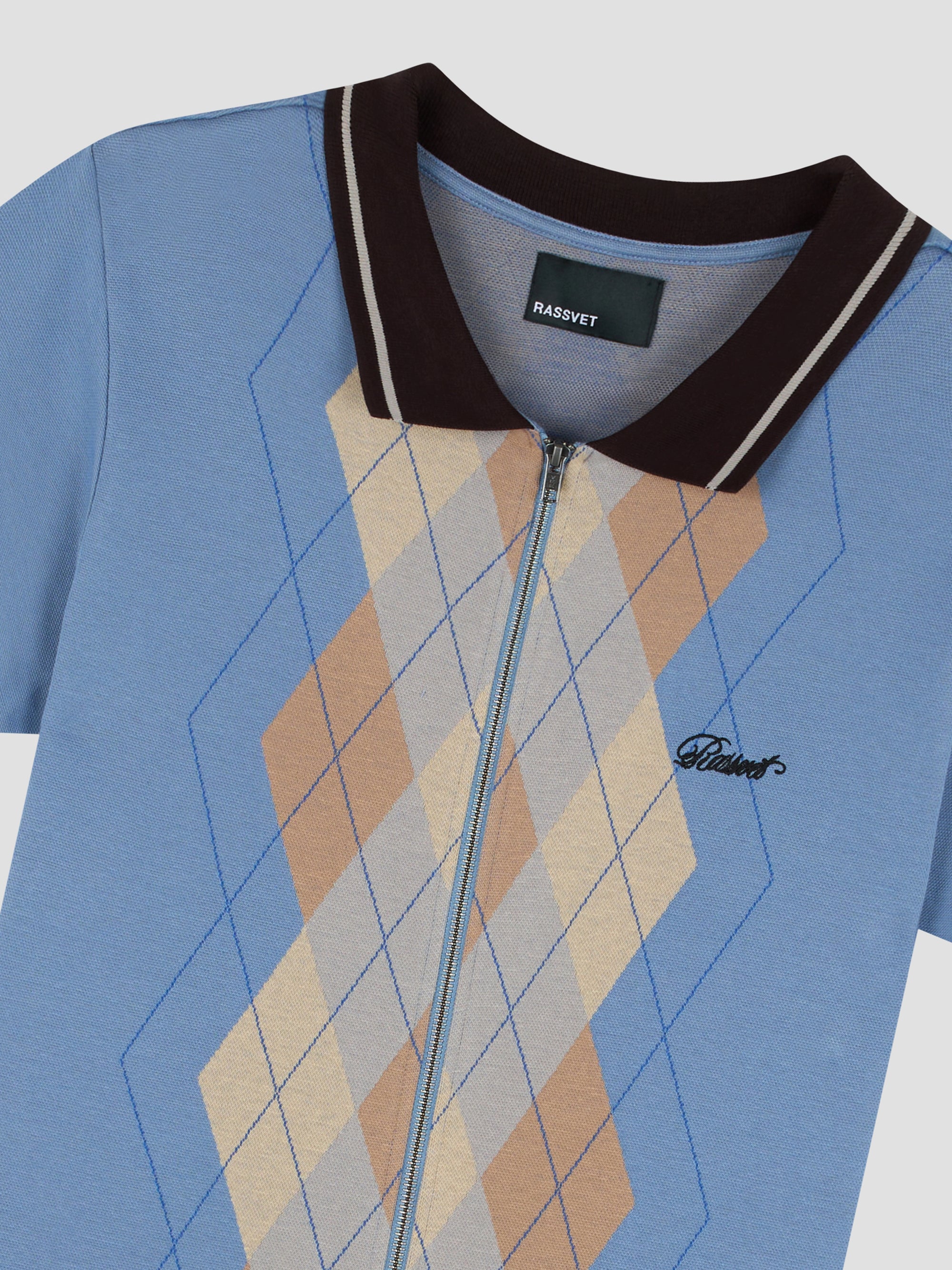 PACC18T026 ~ ARGYLE ZIP POLO - BLUE