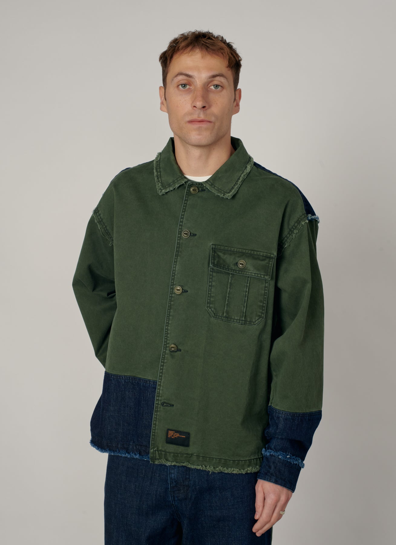PACC19B001-1 ~ MEN SURPLUS DENIM LS OVERSHIRT GREEN