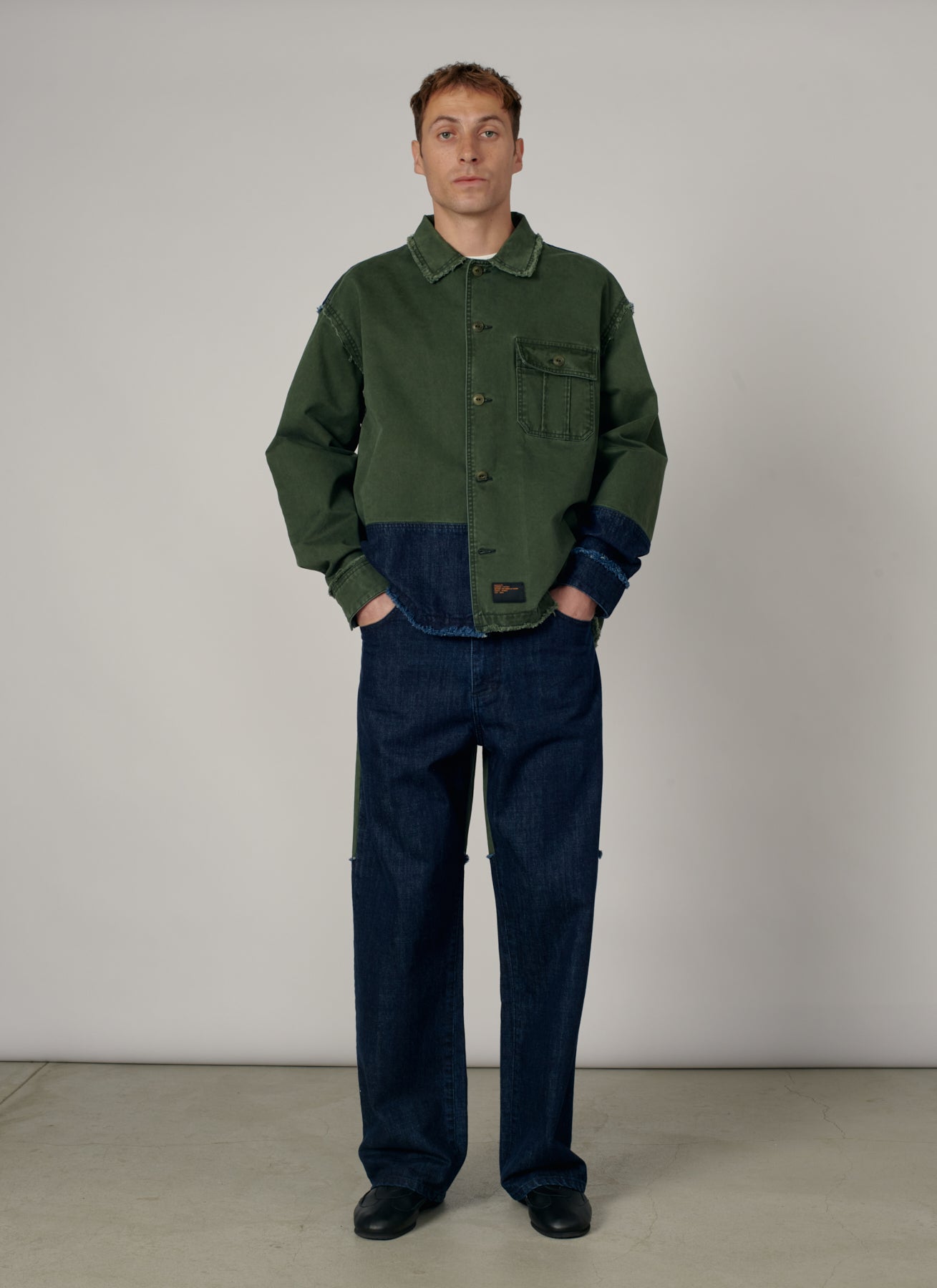 PACC19B001-1 ~ MEN SURPLUS DENIM LS OVERSHIRT GREEN