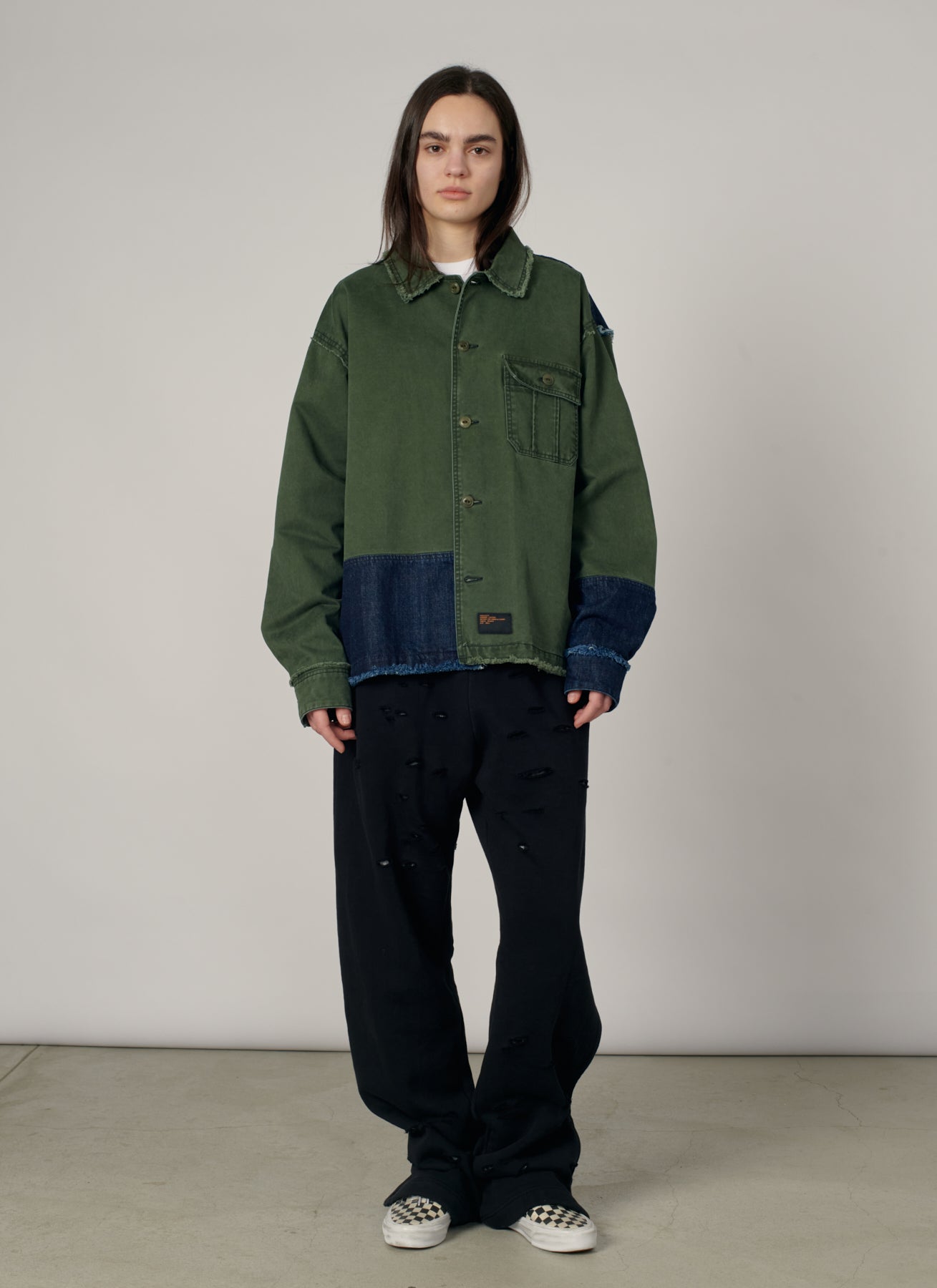 PACC19B001-1 ~ MEN SURPLUS DENIM LS OVERSHIRT GREEN