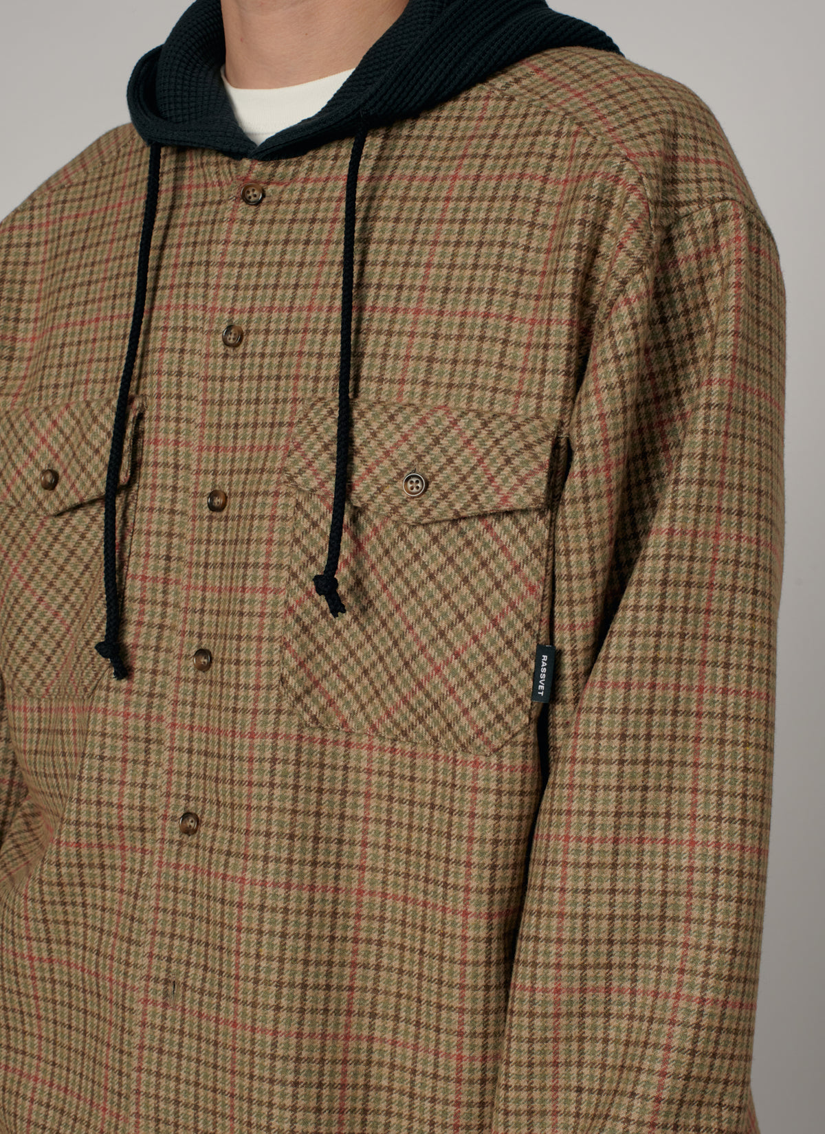 PACC19B003-1 ~ MEN HOODED WOOL COMBO OVERSHIRT BROWN