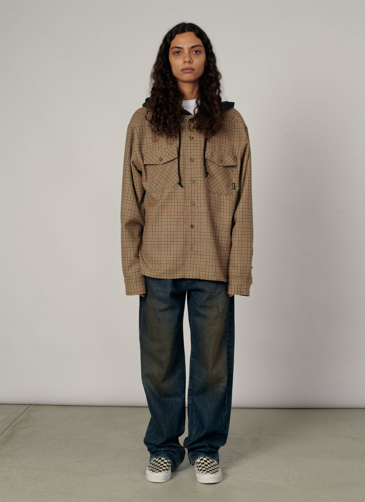 PACC19B003-1 ~ MEN HOODED WOOL COMBO OVERSHIRT BROWN