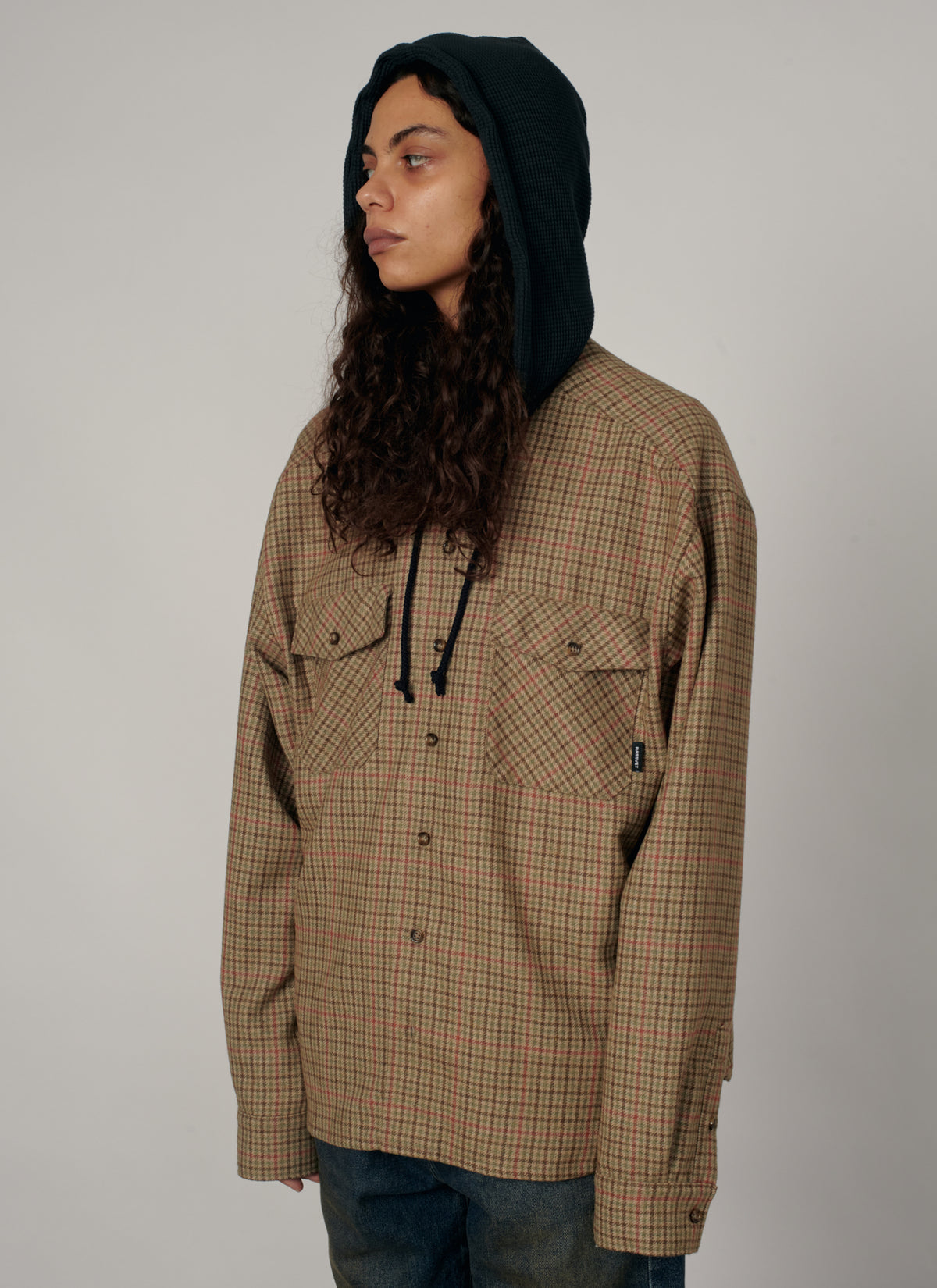 PACC19B003-1 ~ MEN HOODED WOOL COMBO OVERSHIRT BROWN