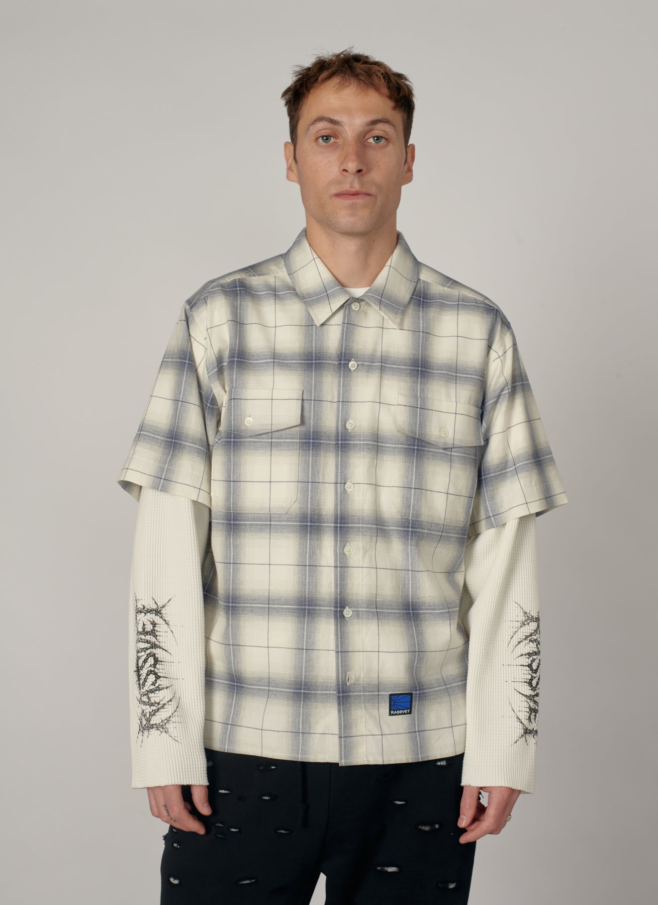 PACC19B005-1 ~ MEN DOOM WAFFLE WORK LS OVERSHIRT GREY