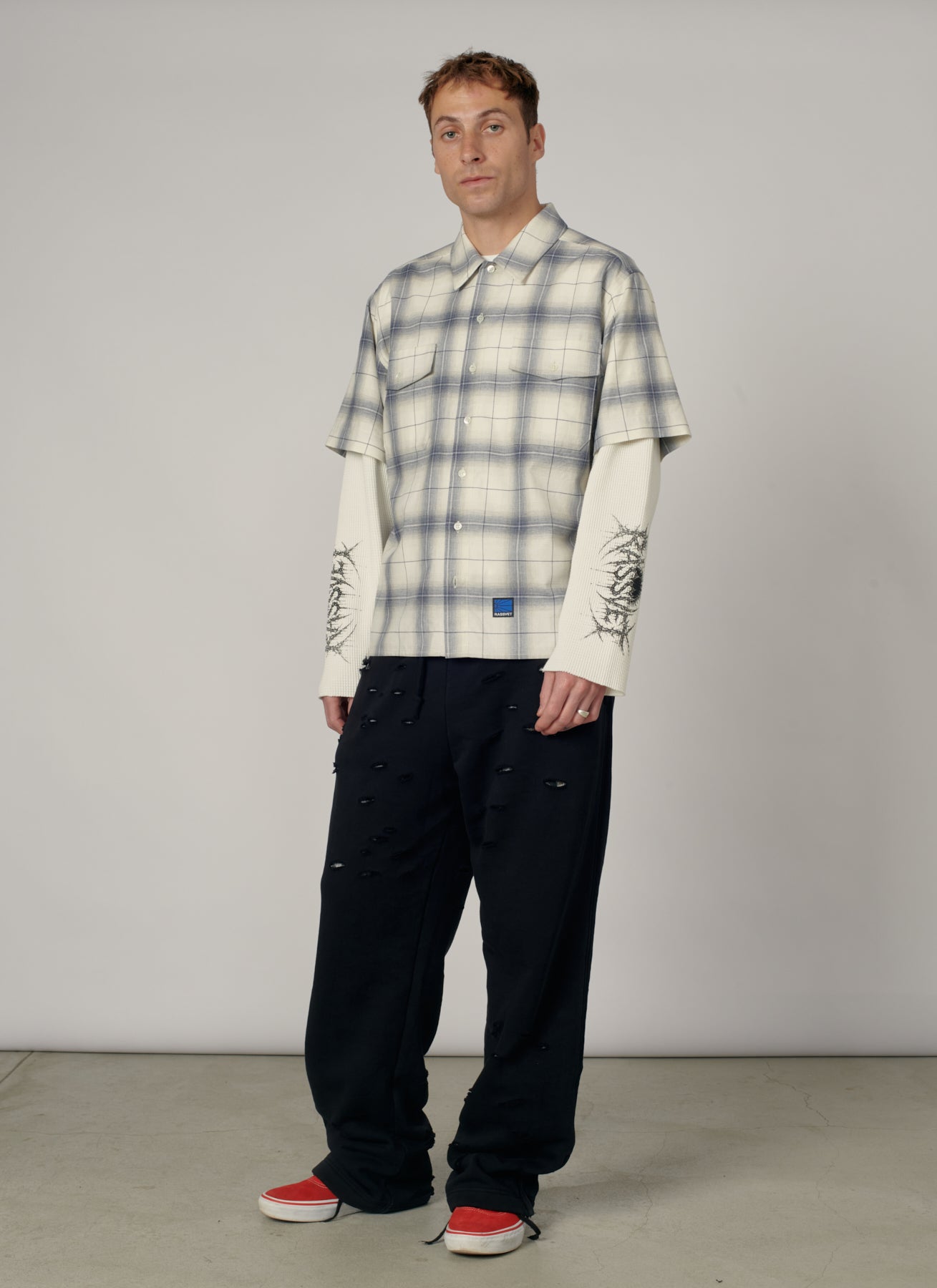 PACC19B005-1 ~ MEN DOOM WAFFLE WORK LS OVERSHIRT GREY