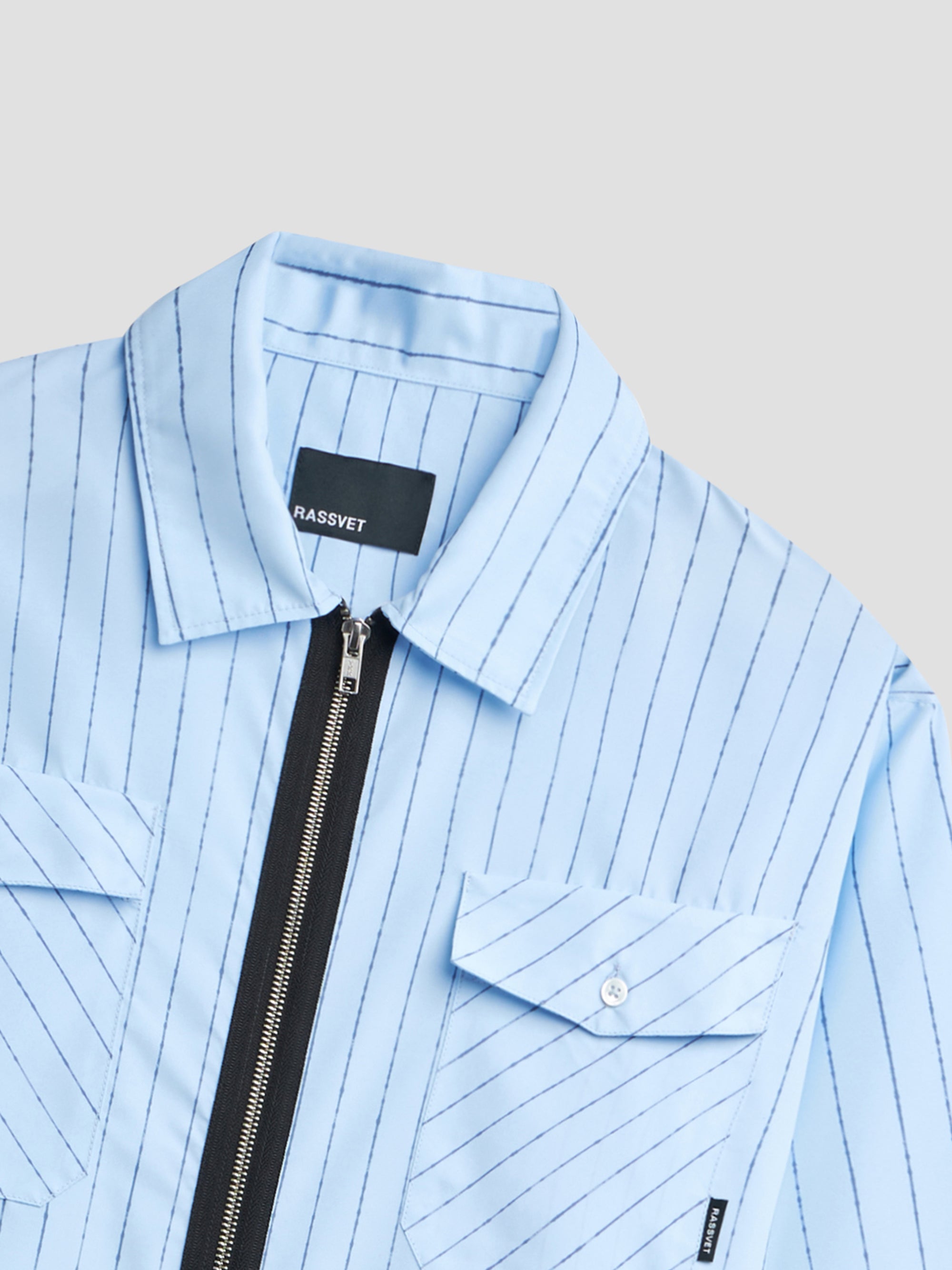 PACC19B006-1 ~ MEN STRIPED LOOSE ZIP SHIRT BLUE