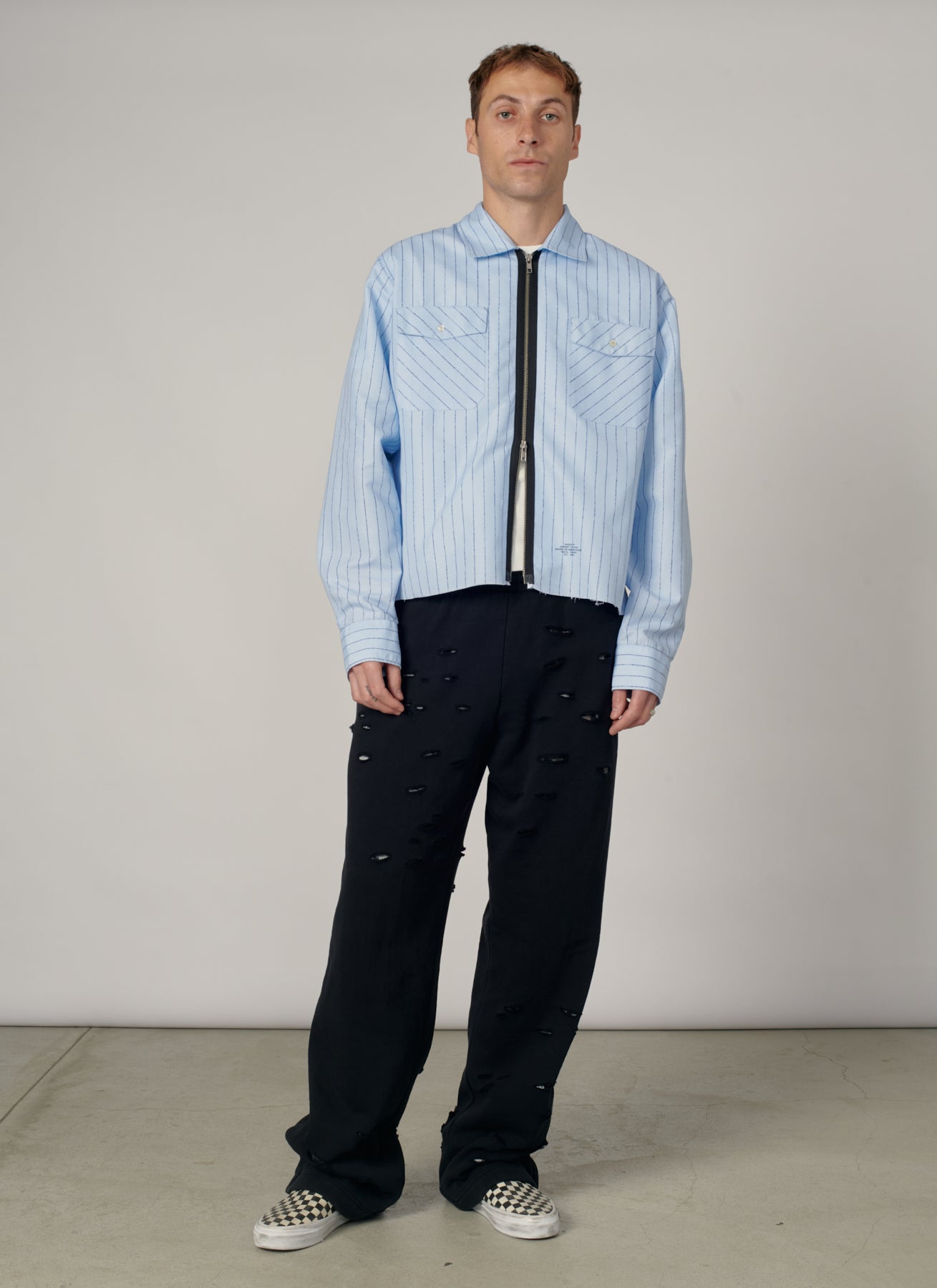 PACC19B006-1 ~ MEN STRIPED LOOSE ZIP SHIRT BLUE