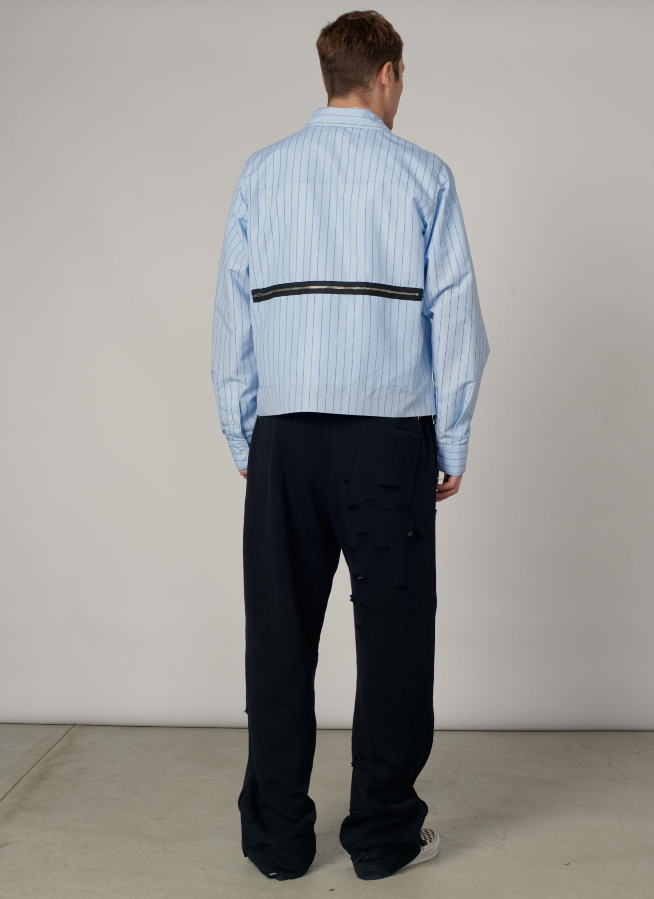 PACC19B006-1 ~ MEN STRIPED LOOSE ZIP SHIRT BLUE