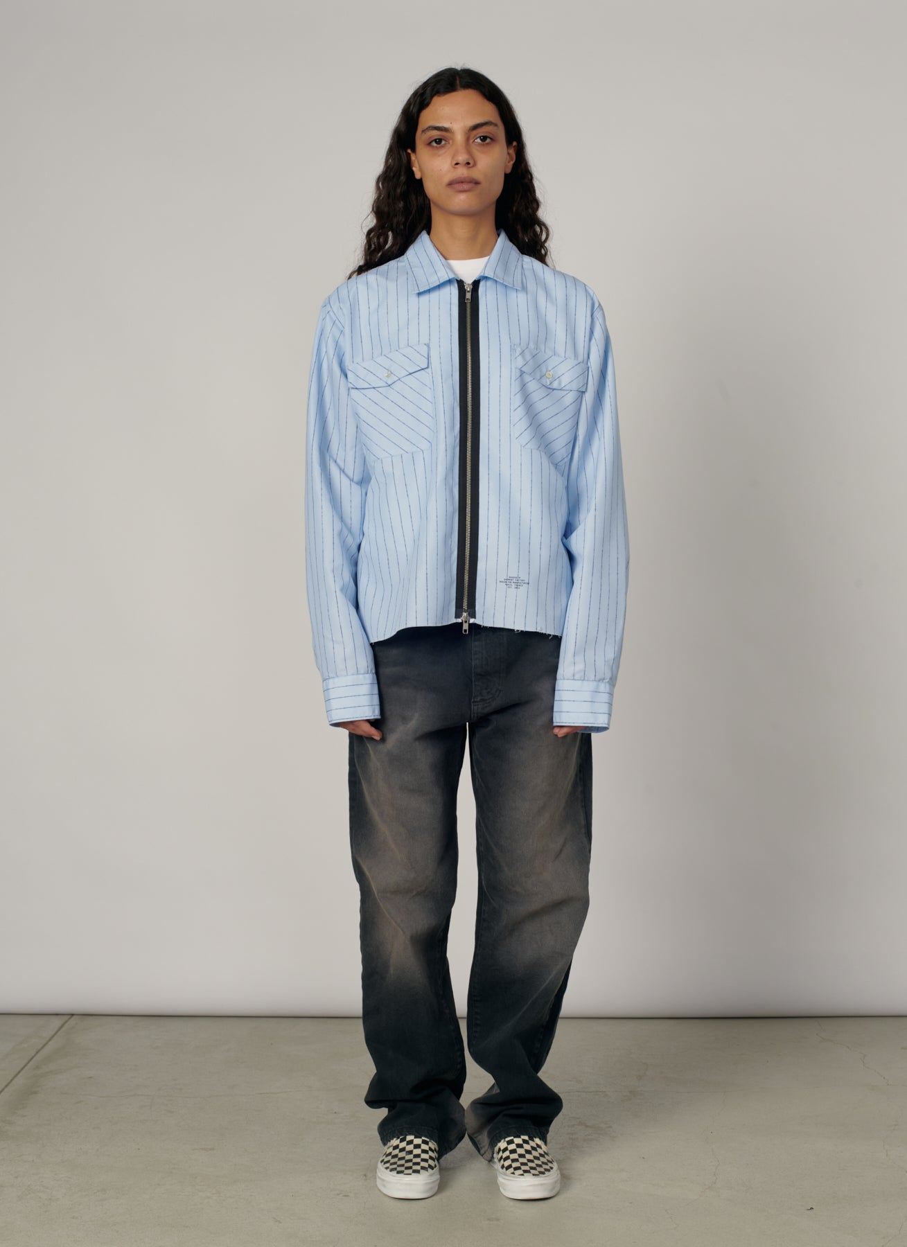 PACC19B006-1 ~ MEN STRIPED LOOSE ZIP SHIRT BLUE